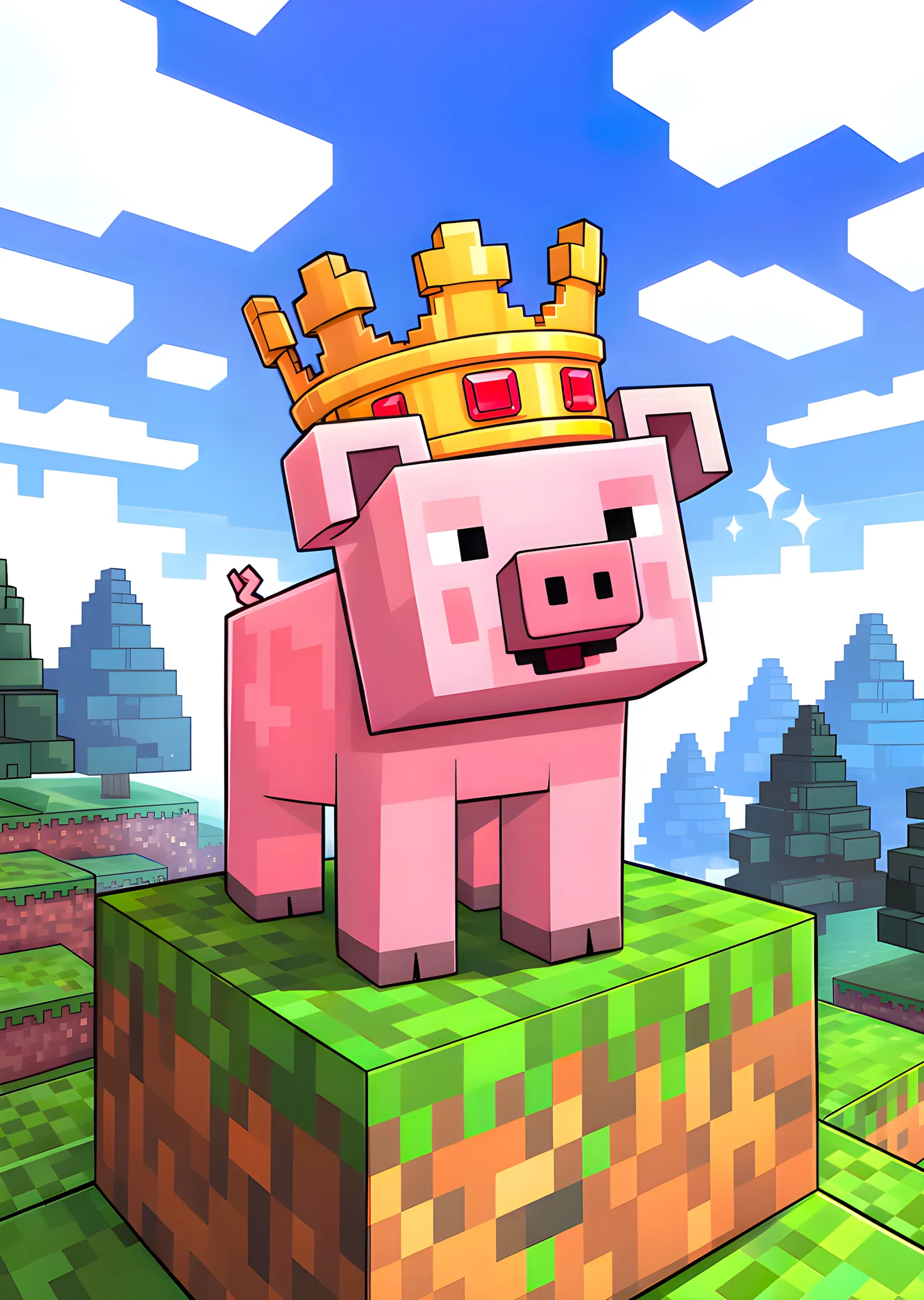 Minecraft - Taçlı Domuz Mavi Gökyüzü metal tablo