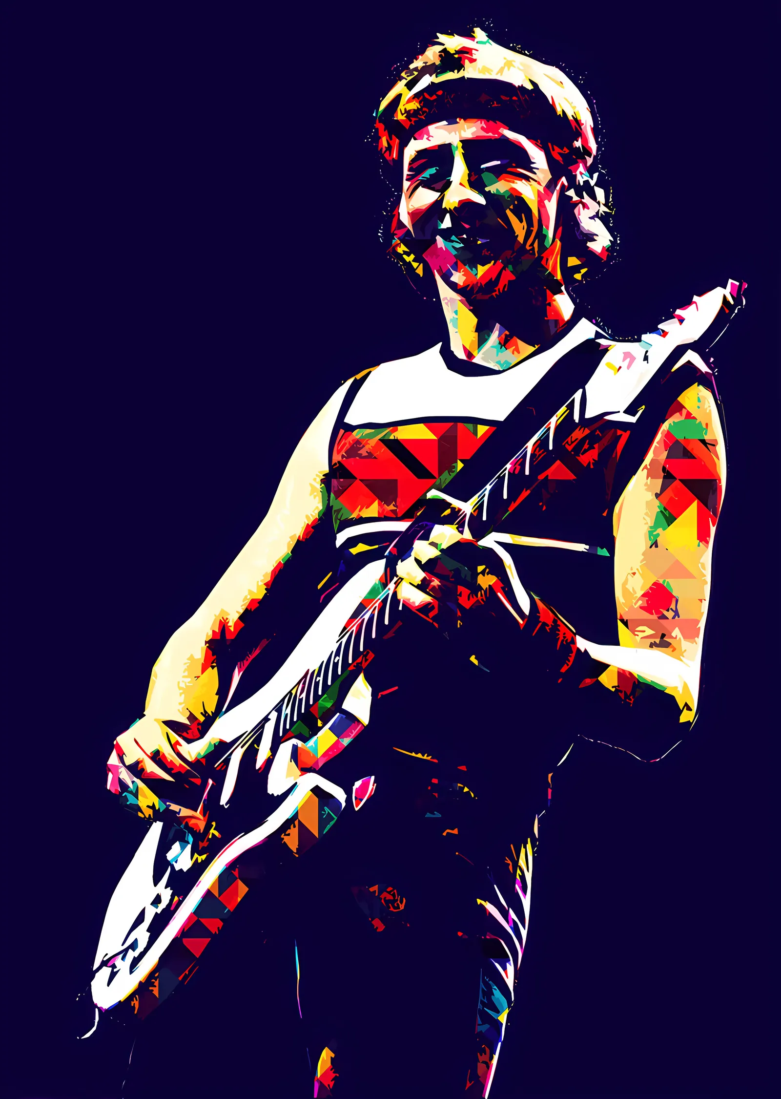 Mark Knopfler: Lacivert Zeminde Pop Art metal tablo