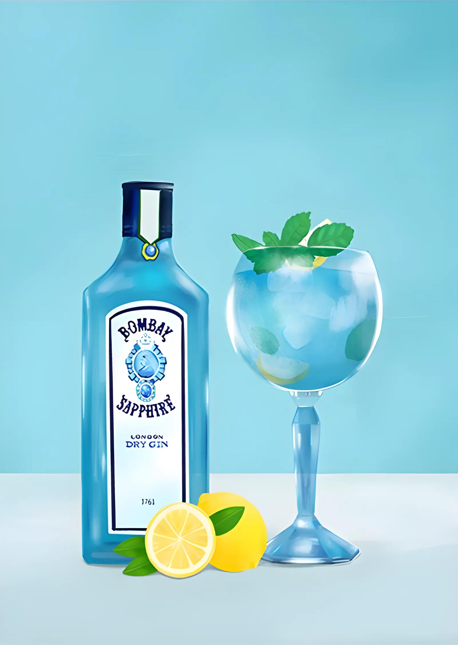 Mavi Şişe Gin Tonik - Limonlu metal tablo