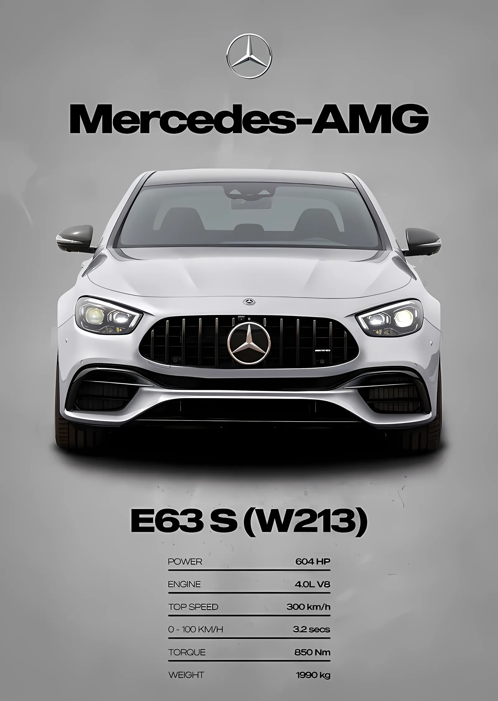 Mercedes-AMG E 63 S: Beyaz Önden Kare metal tablo