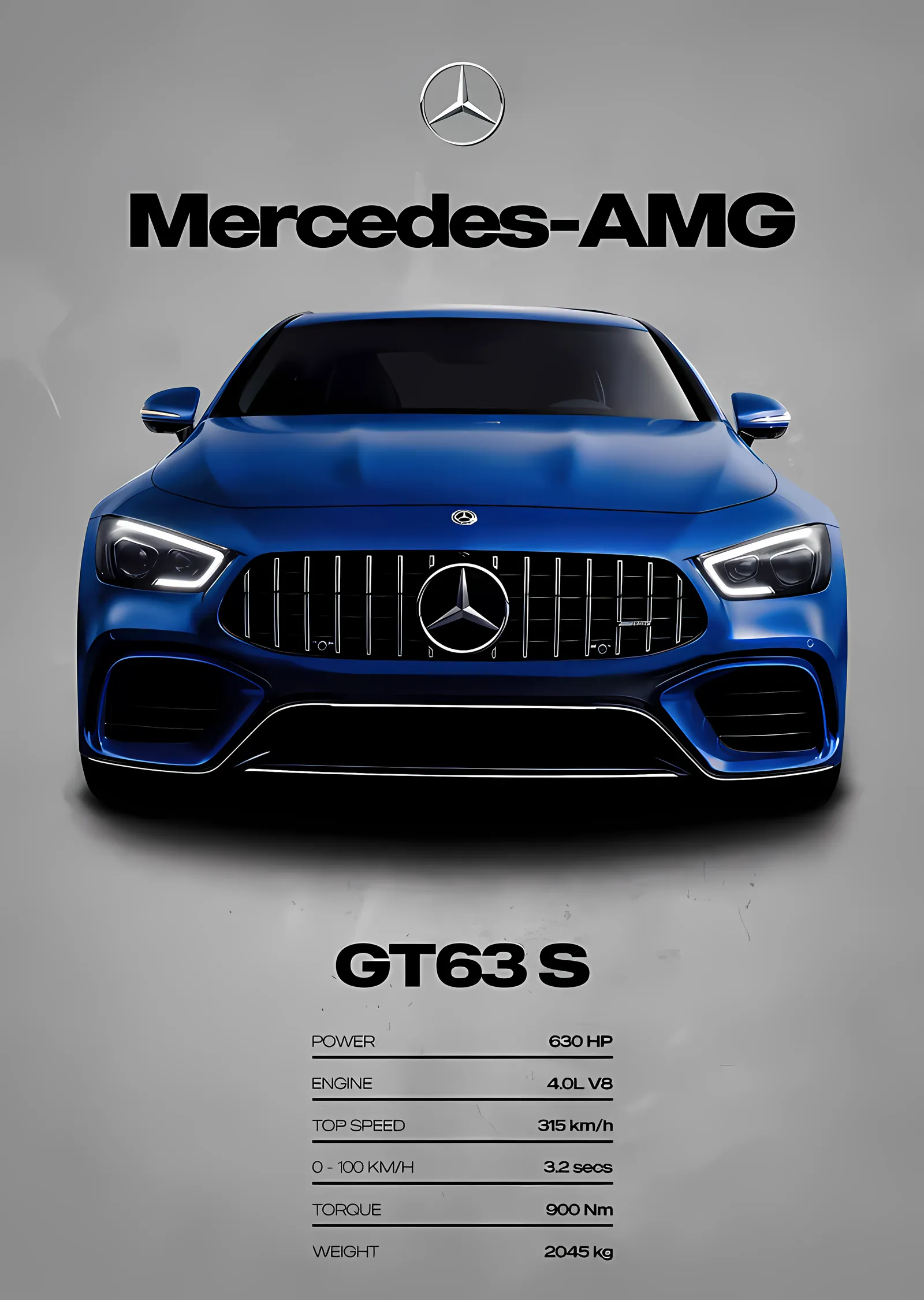 Mercedes-AMG GT 63 S: Mavi Gövde metal tablo