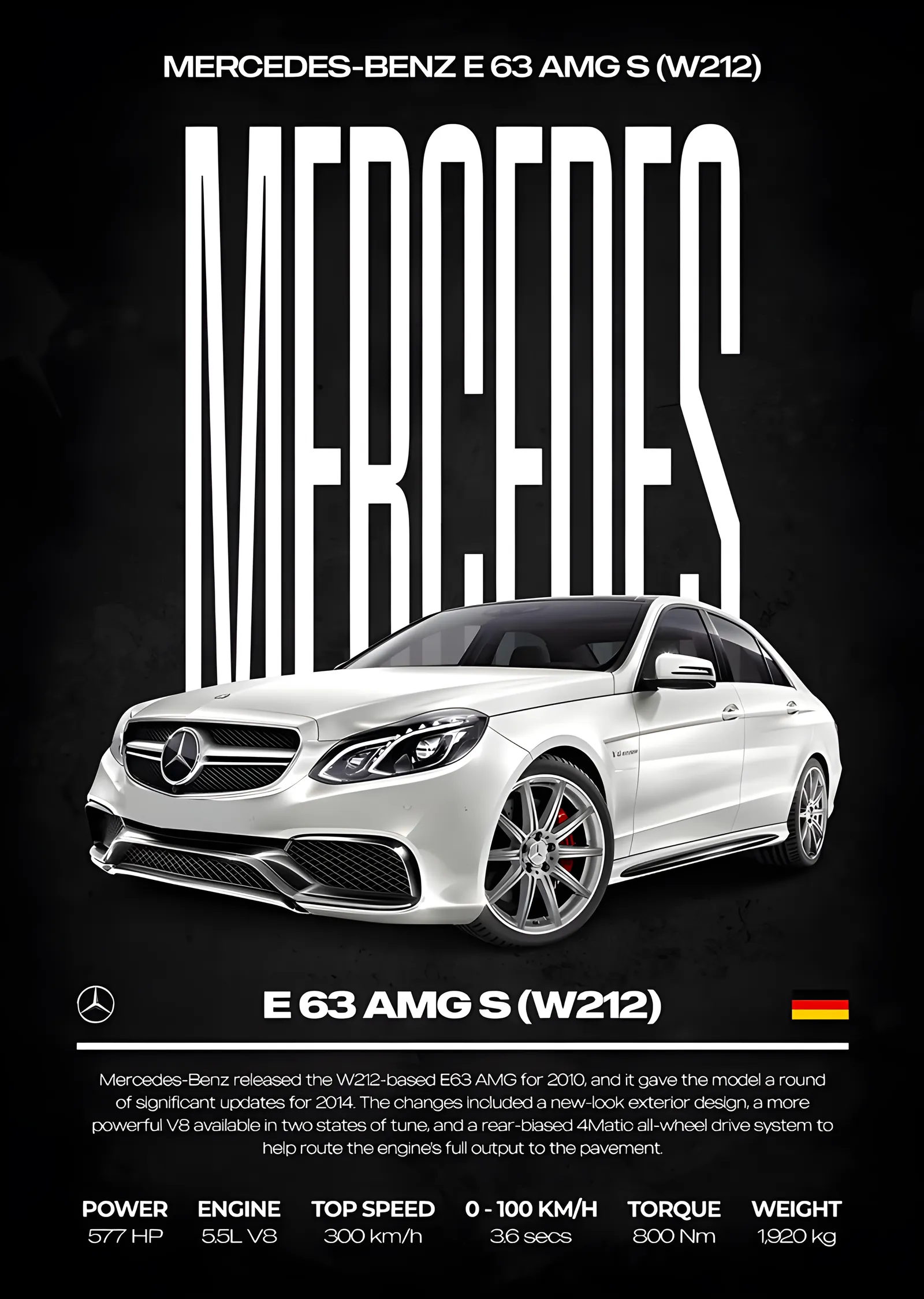 Mercedes-Benz E 63 AMG S: W212 Künyesi metal tablo