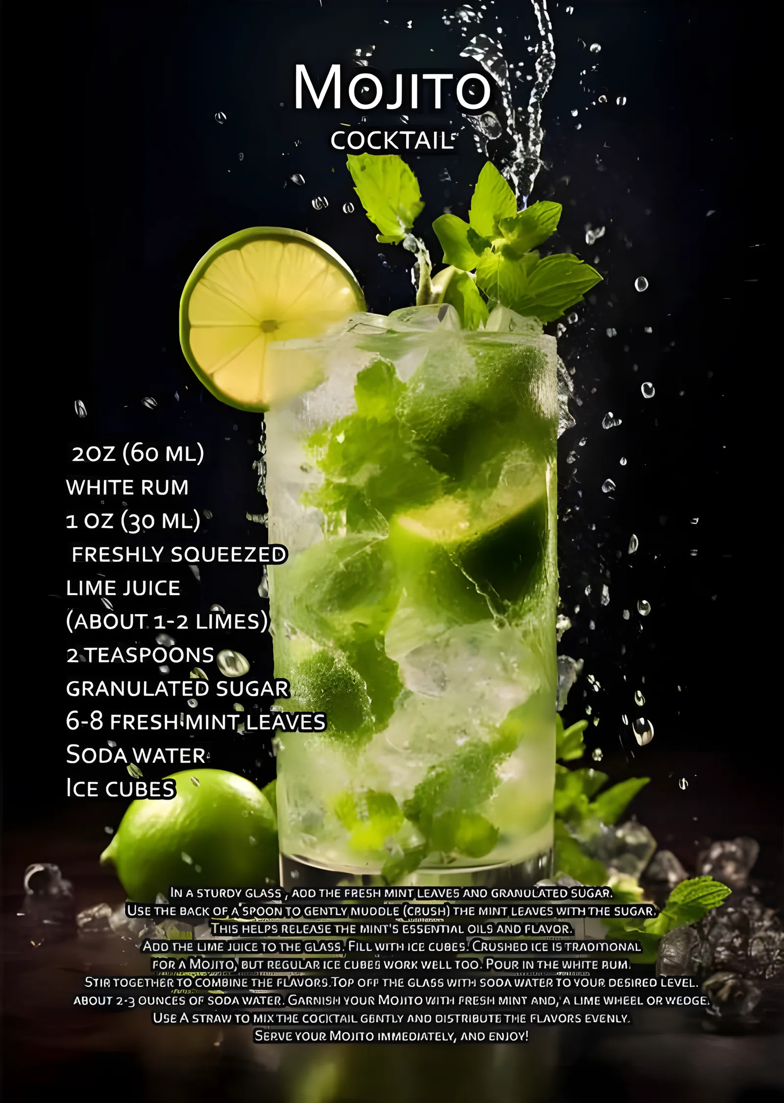 Mojito Kokteyli - Tarif Kartı metal tablo