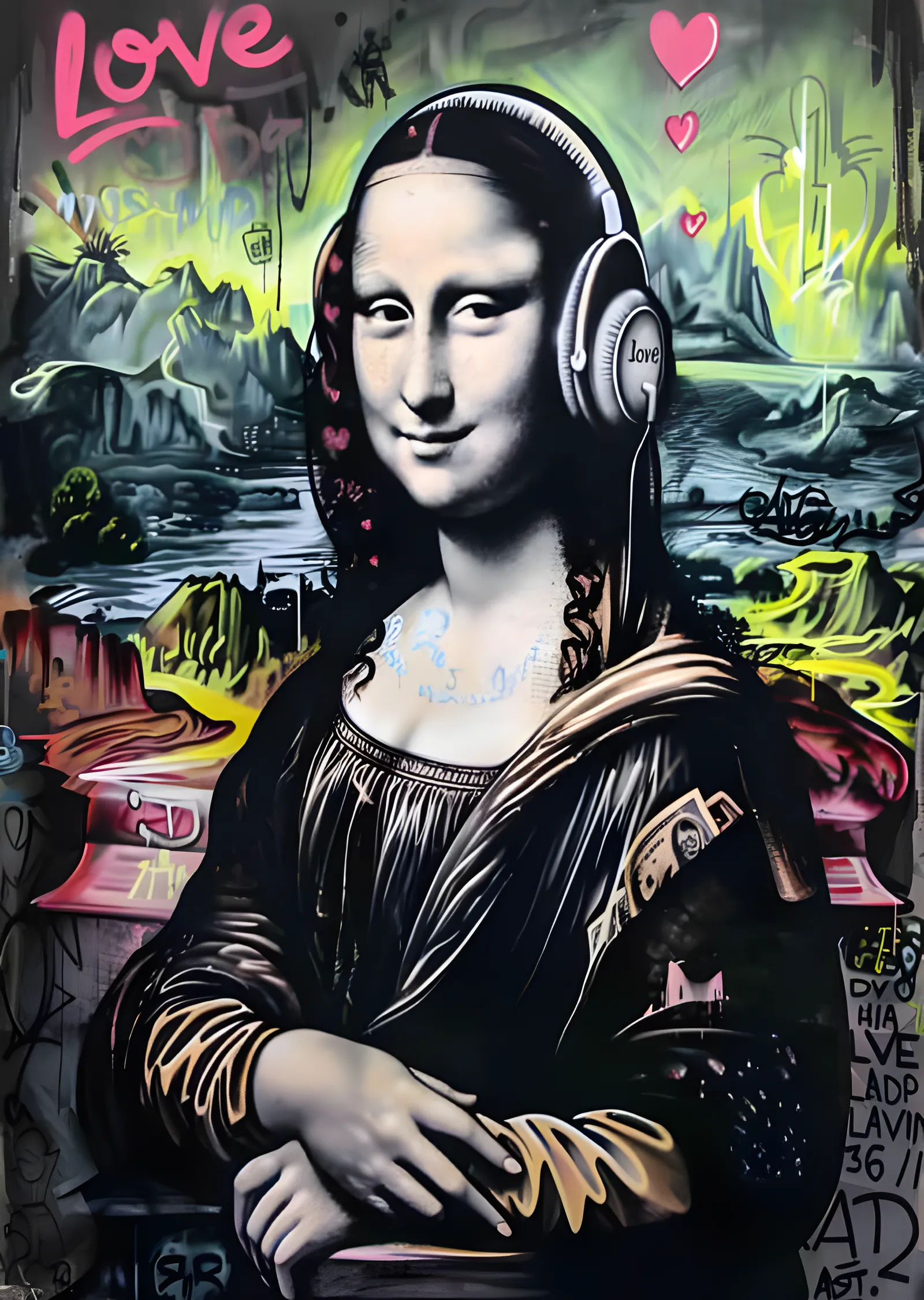 Mona Lisa - Kulaklıklı Grafiti Yorumu metal tablo
