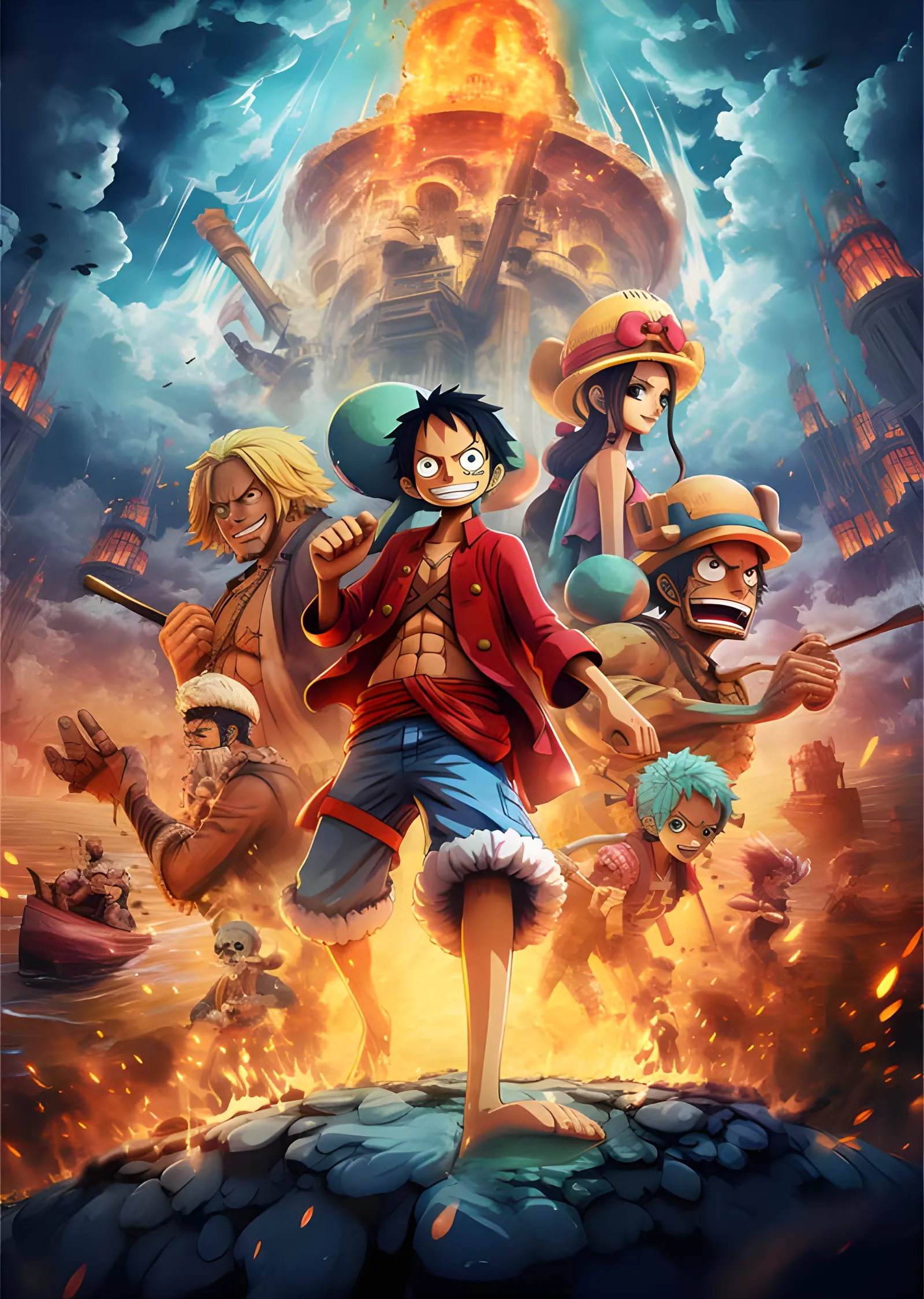 Monkey D. Luffy ve Mürettebat - Yanan Kule metal tablo