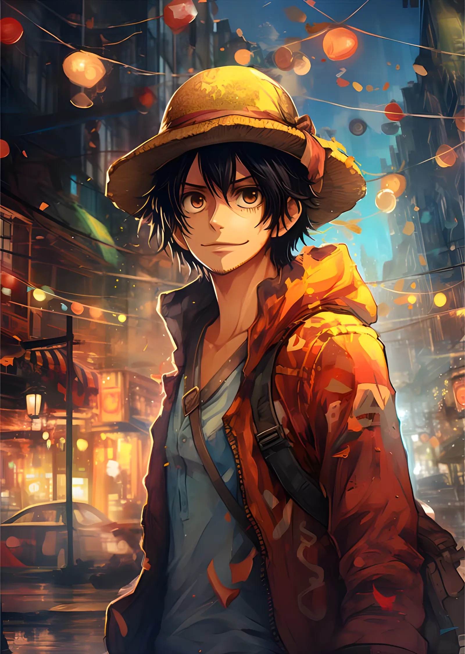 Monkey D. Luffy - Fenerli Şehir Gecesi metal tablo
