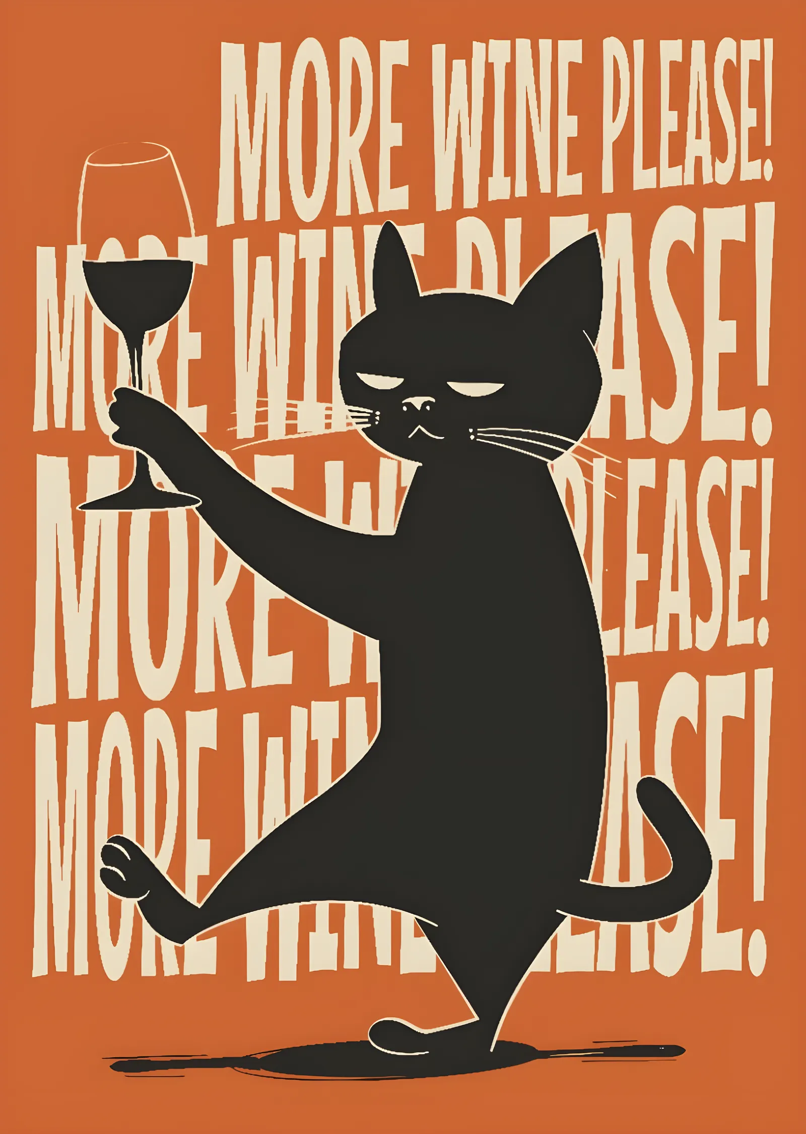 More Wine Please - Kara Kedi metal tablo