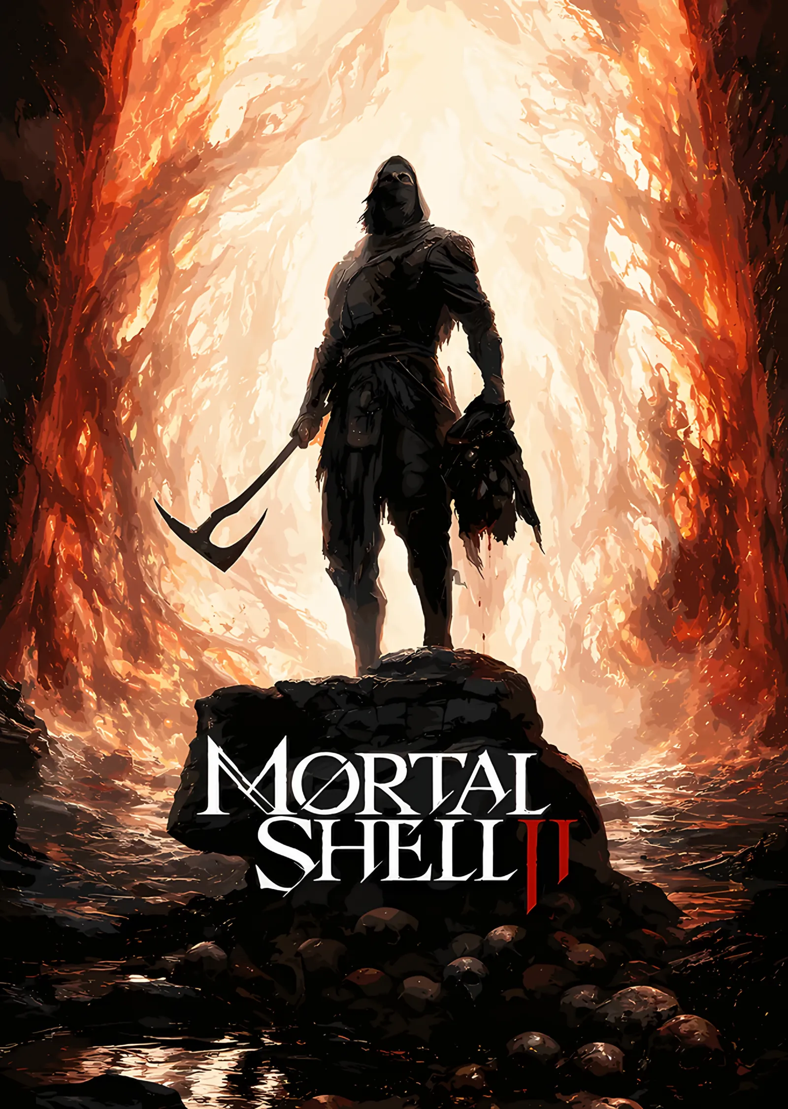 Mortal Shell II: Alev Mağarasında Baltalı Silüet metal tablo