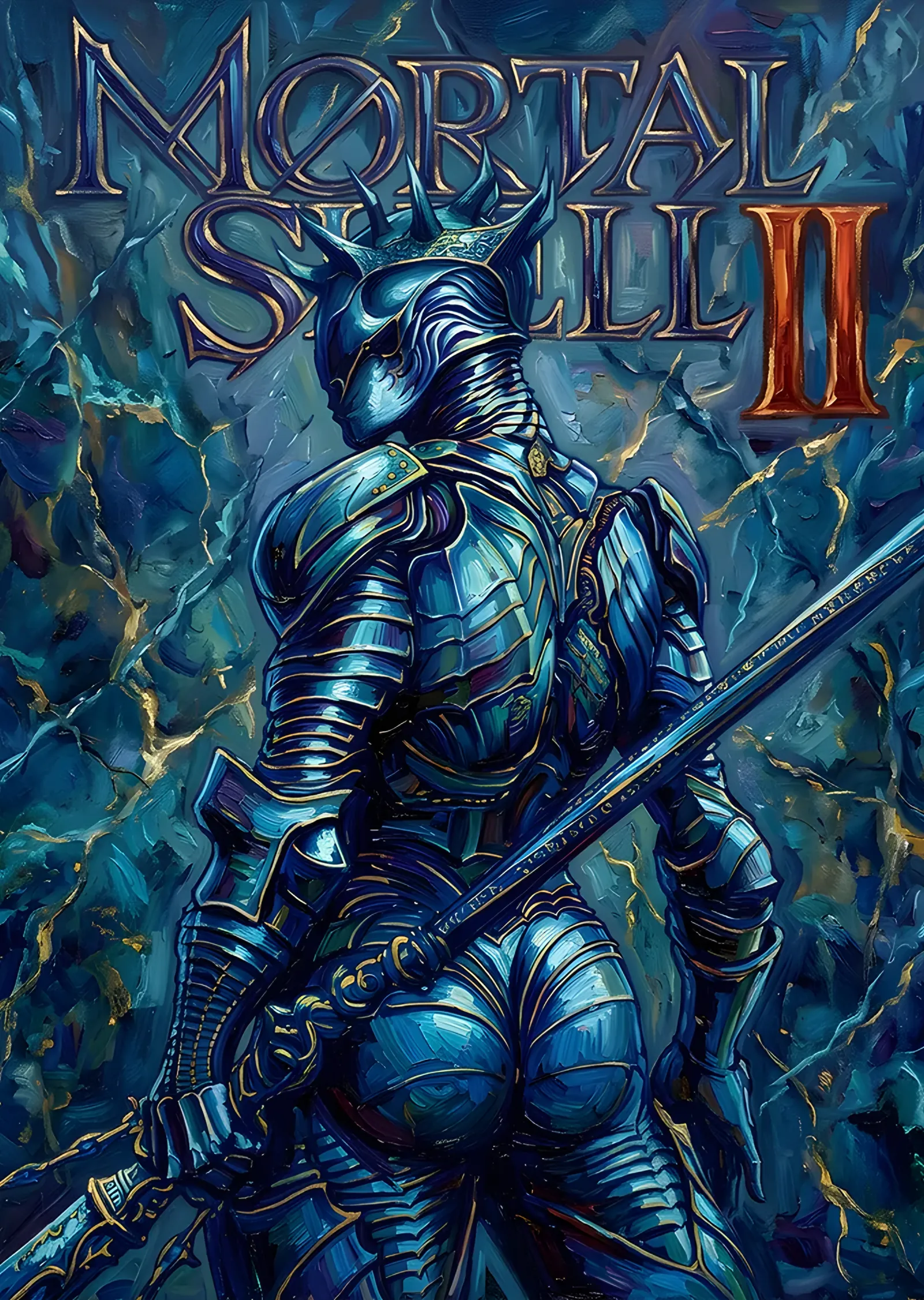 Mortal Shell II: Mavi Yağlı Boyada Şövalye metal tablo