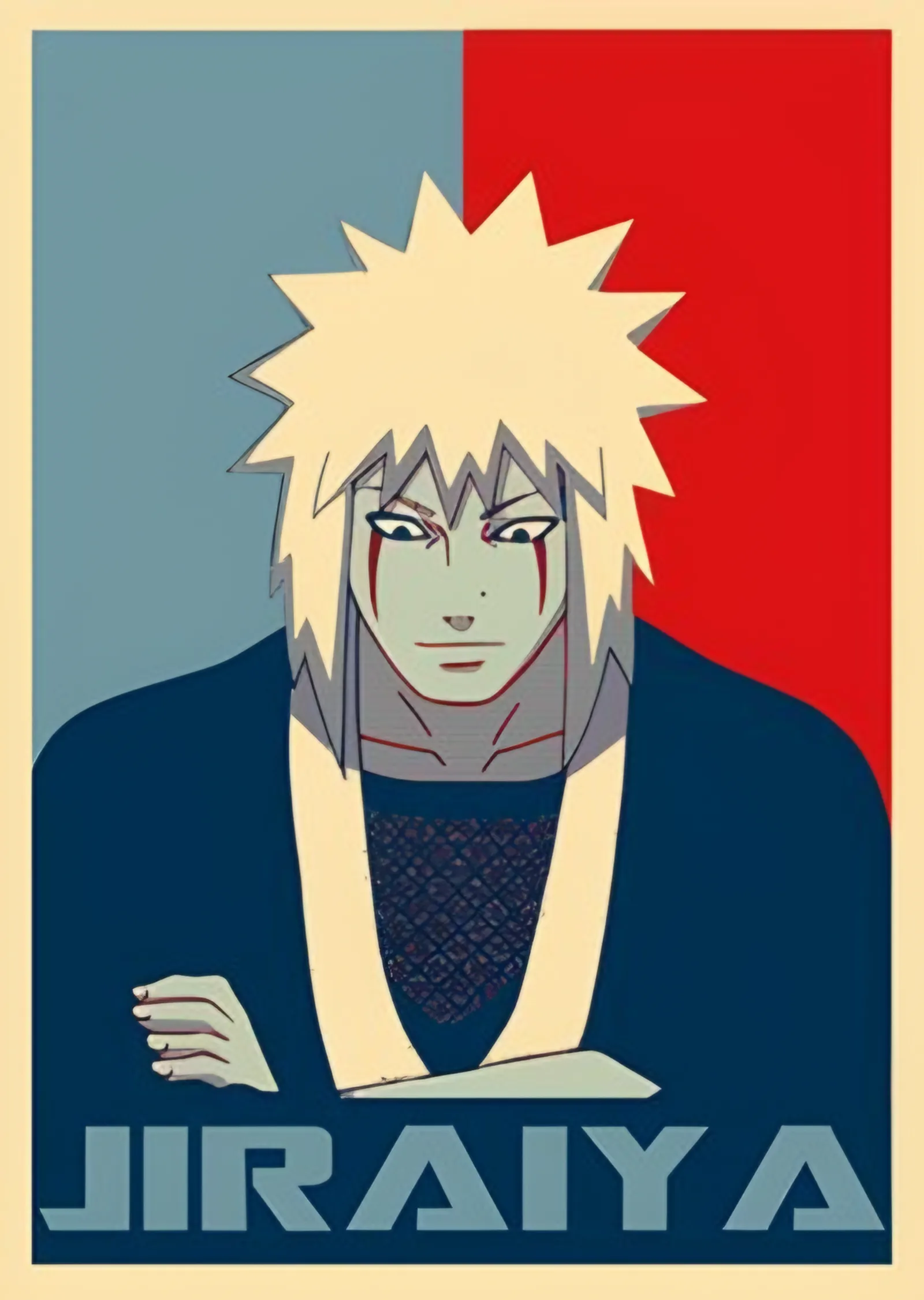 Naruto: Kırmızı Mavi Zeminde Jiraiya metal tablo