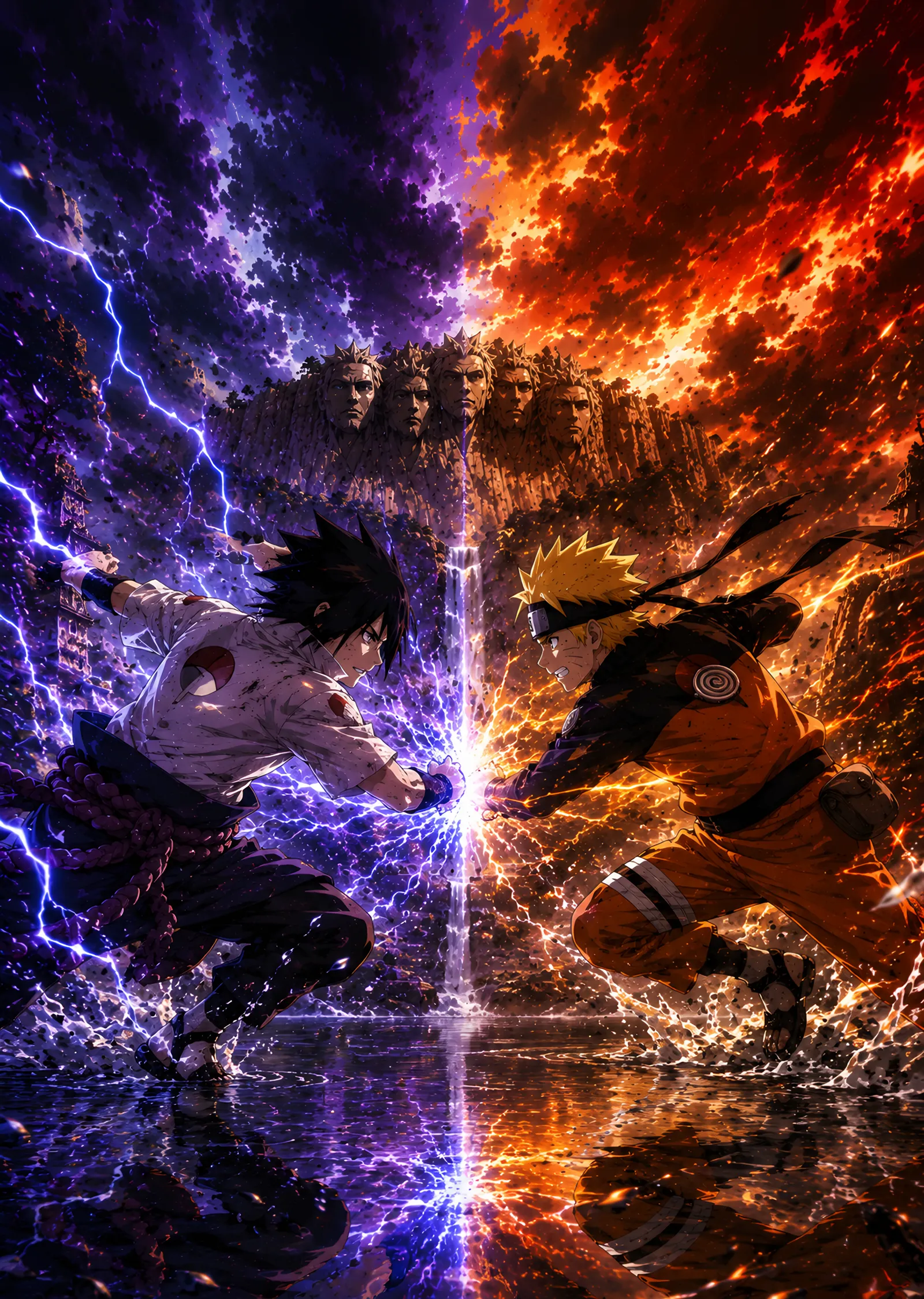 Naruto ve Sasuke - Su Üzerinde Kovalamaca metal tablo