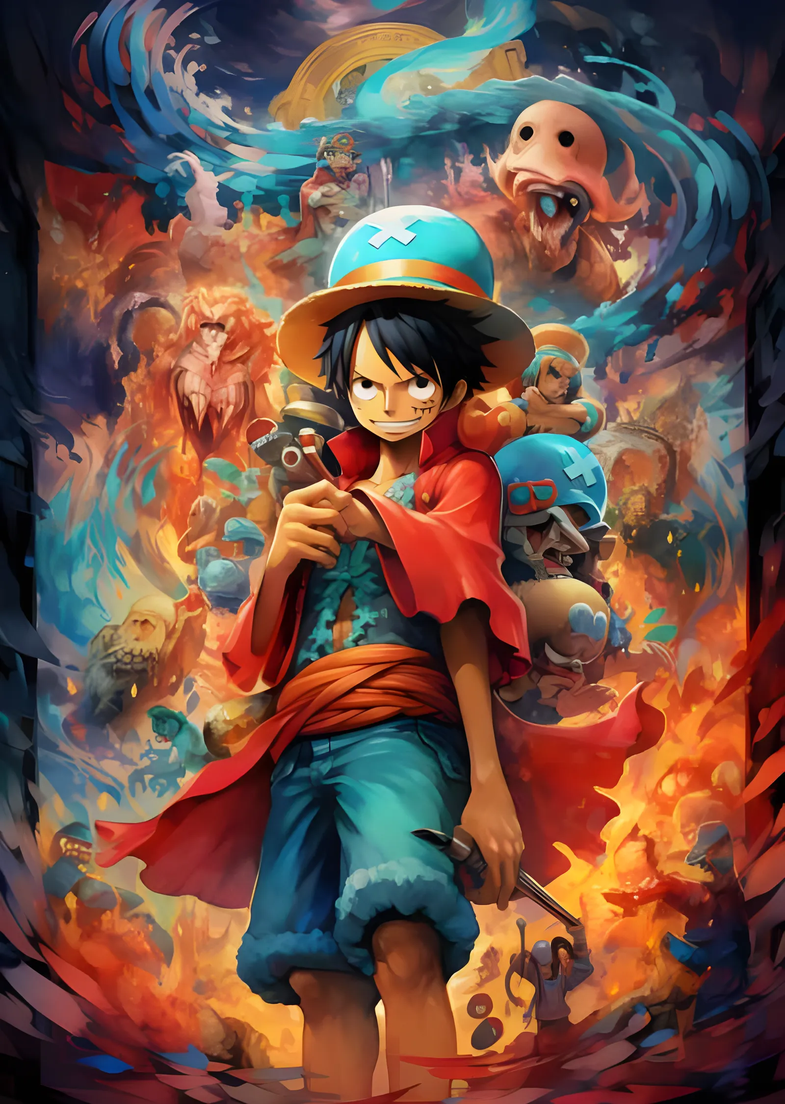 One Piece - Luffy Alev Girdabında metal tablo
