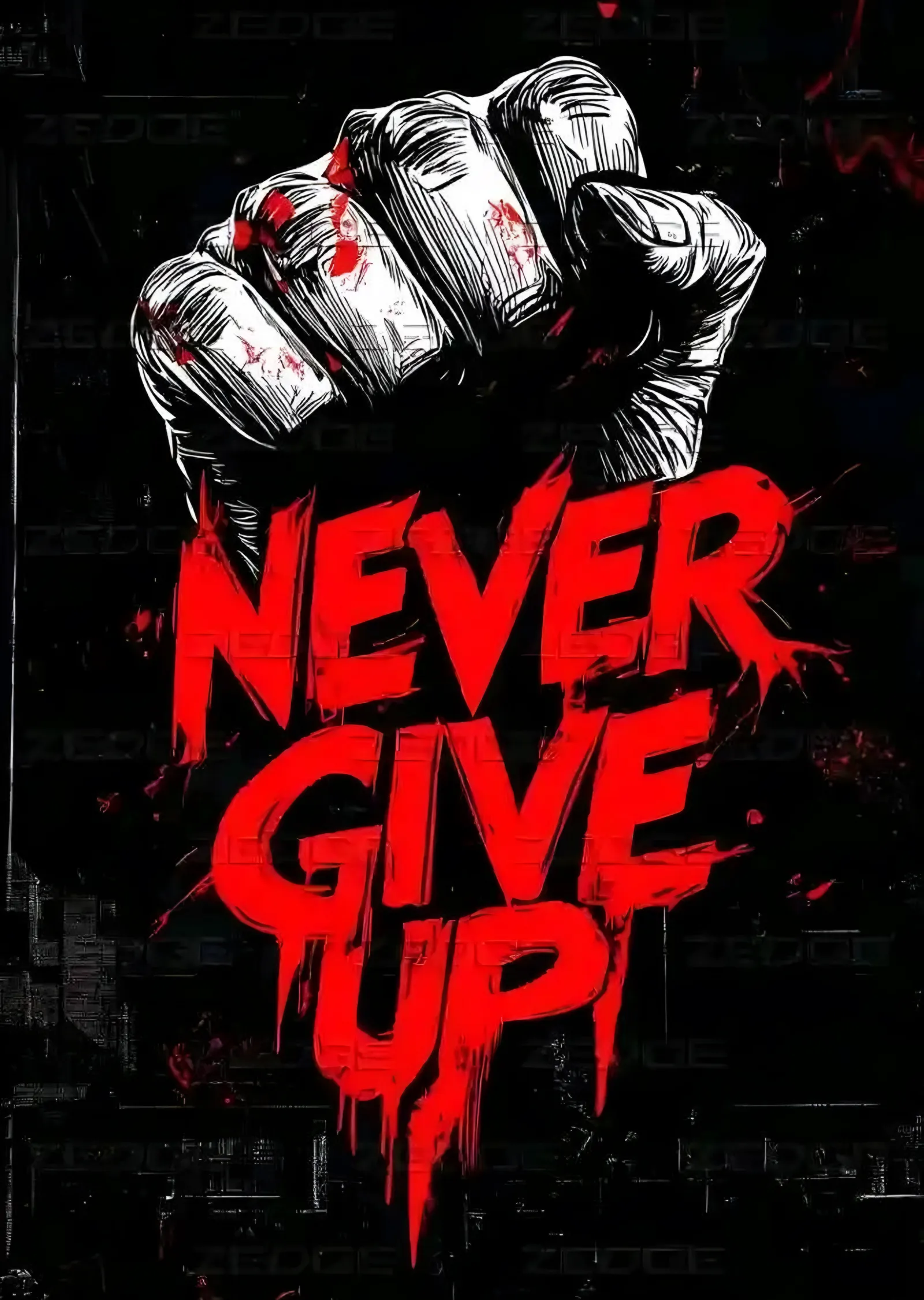 Never Give Up: Bandajlı Yumruk metal tablo