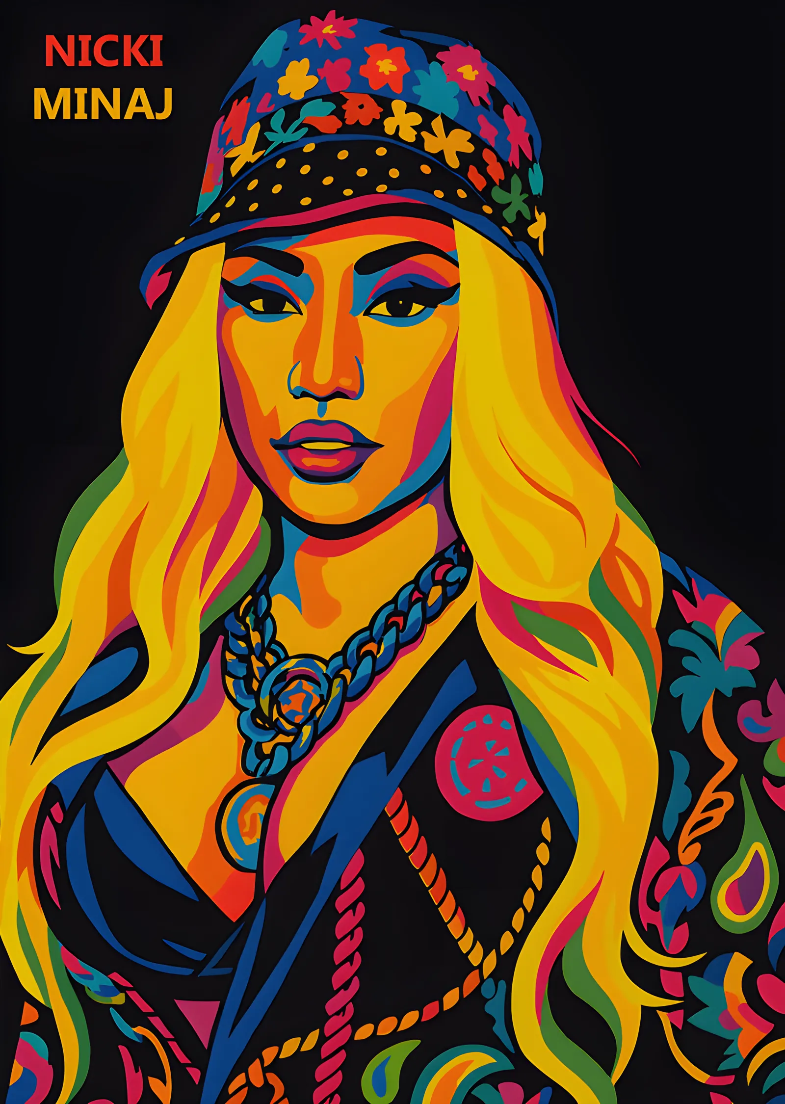Nicki Minaj: Çiçekli Şapka Pop Art metal tablo