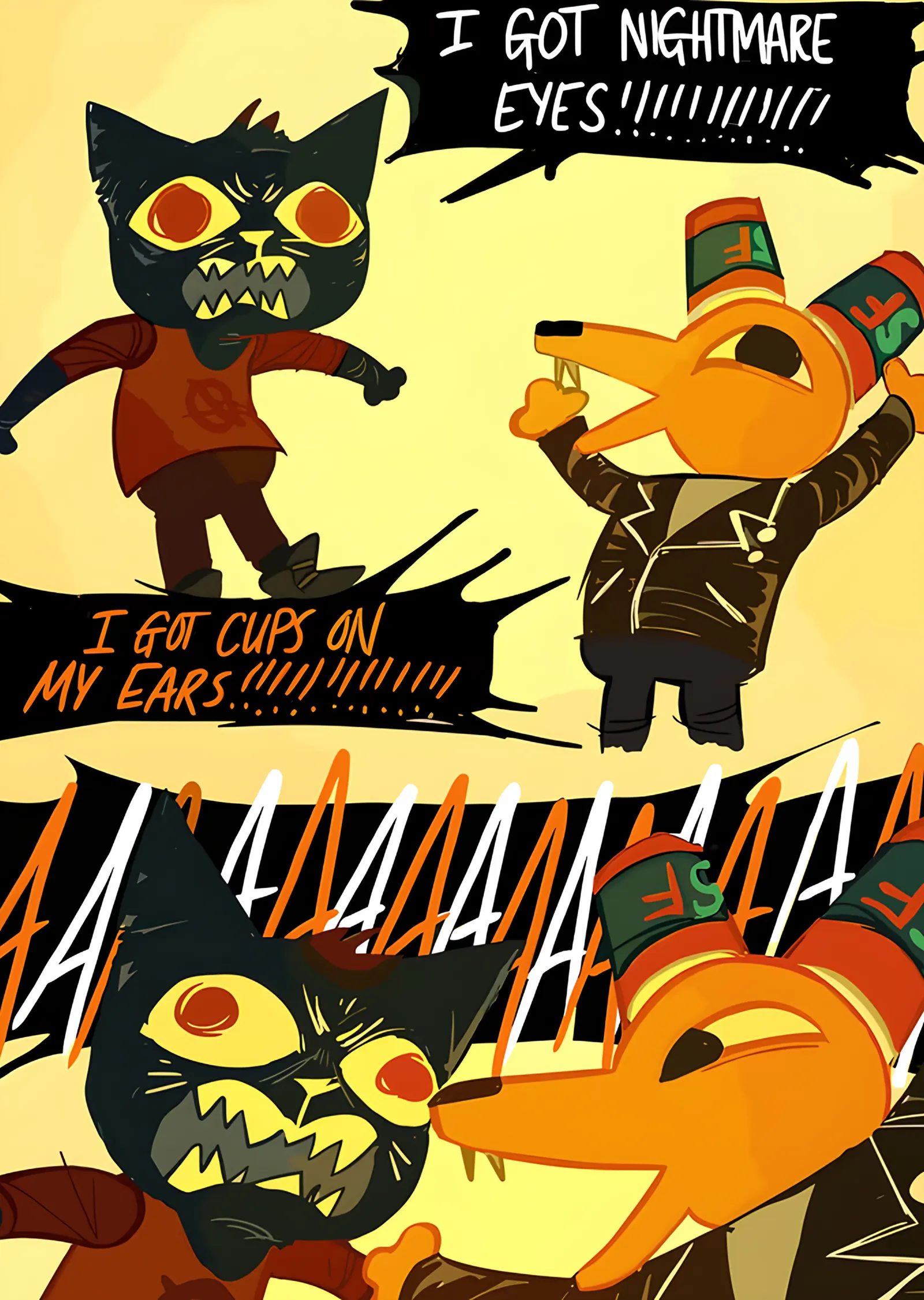 Night in the Woods: Sarı Zeminde Çizgi Roman Panelleri metal tablo