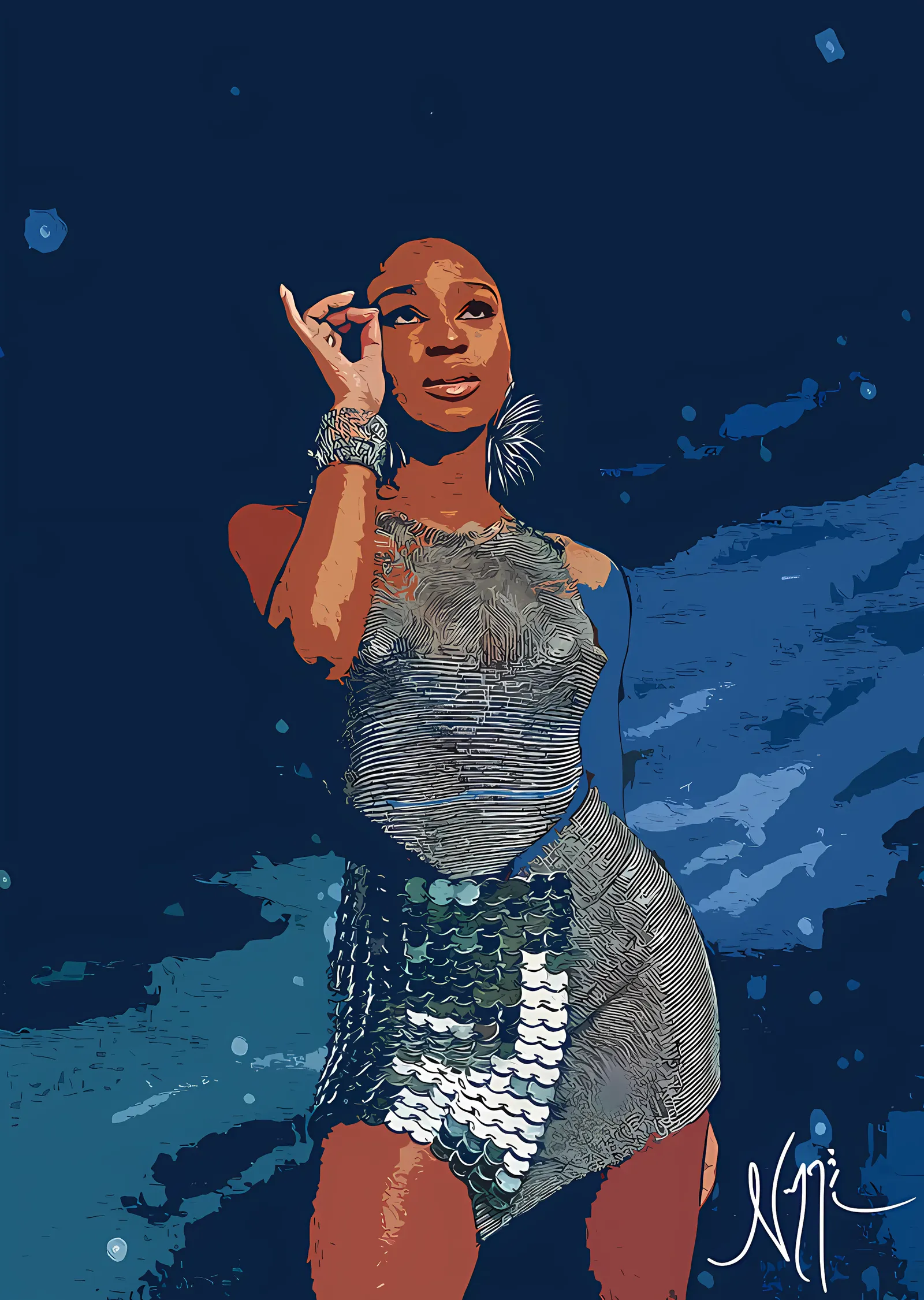 Normani: Lacivert Zeminde Vektör metal tablo