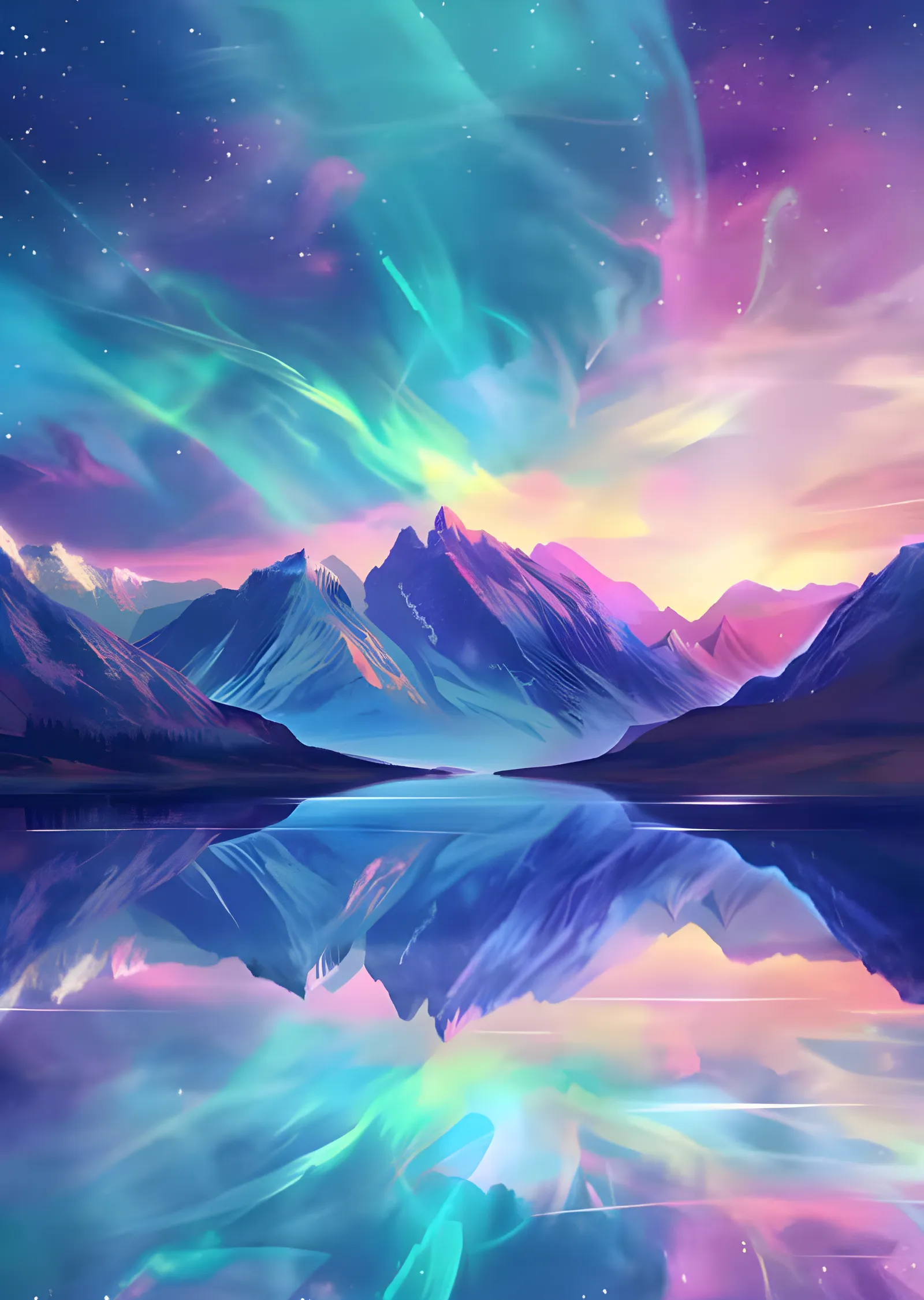 Pastel Aurora - Aynada Buzul Dağlar metal tablo