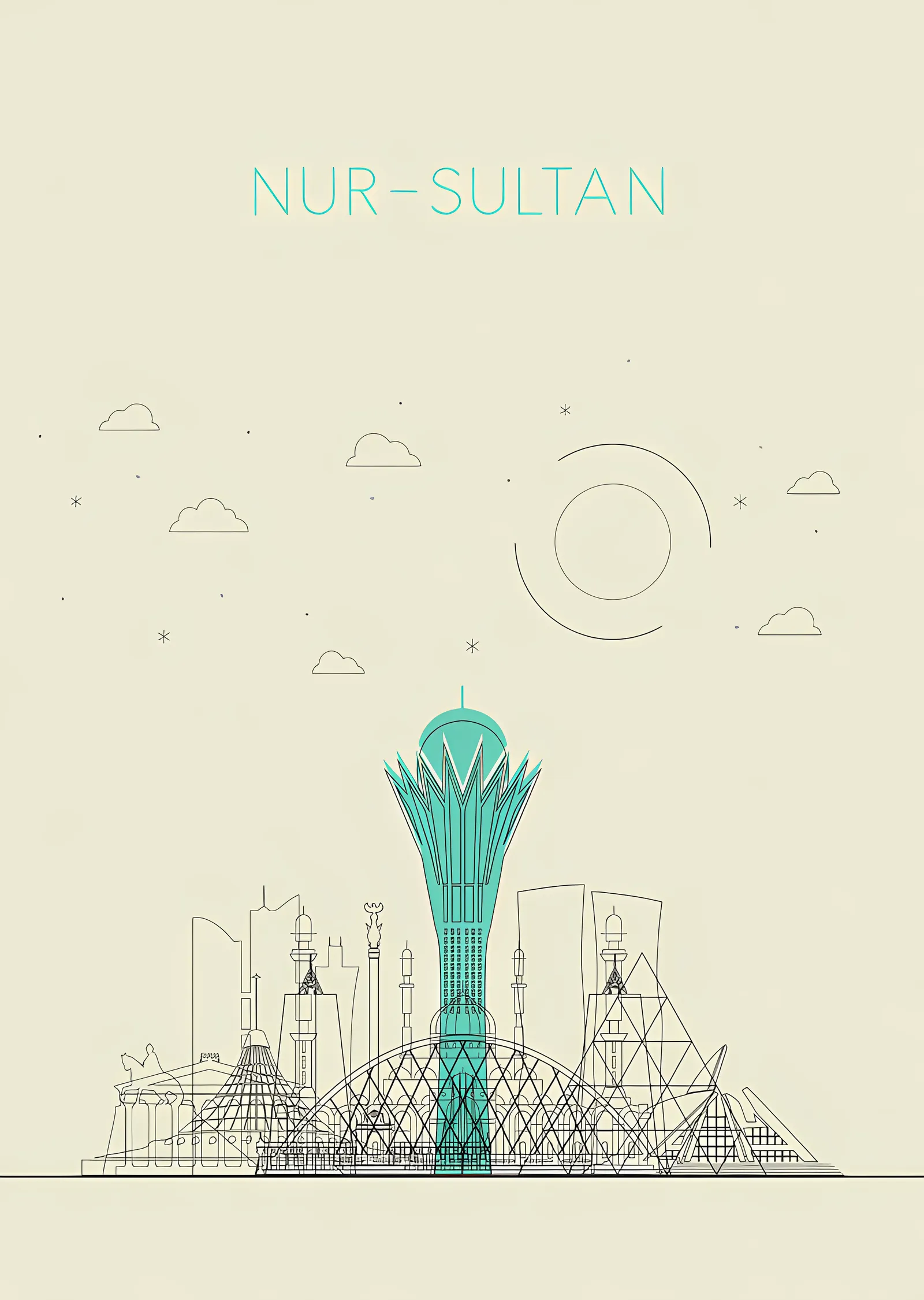 Nur-Sultan - Çizgi Silueti metal tablo