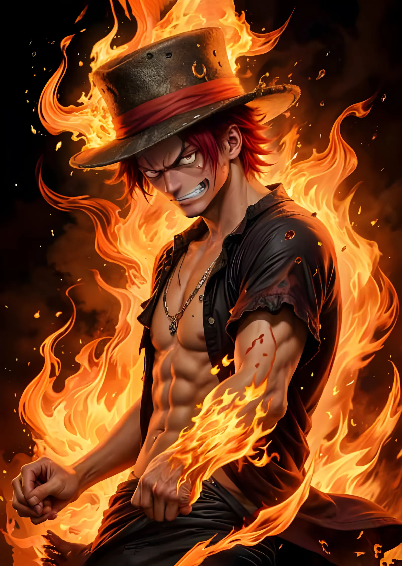One Piece - Portgas D. Ace Alevli Şapkasıyla metal tablo