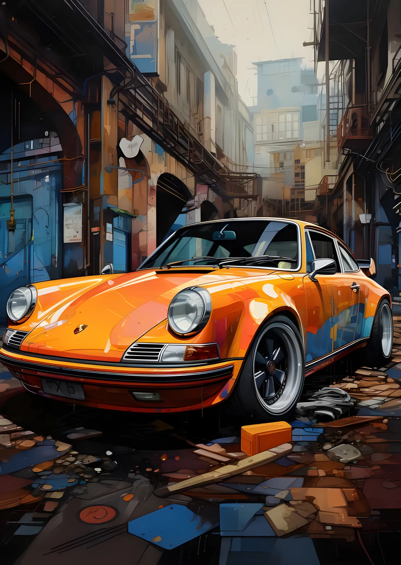 Porsche 911 - Turuncu Ara Sokak Tablosu