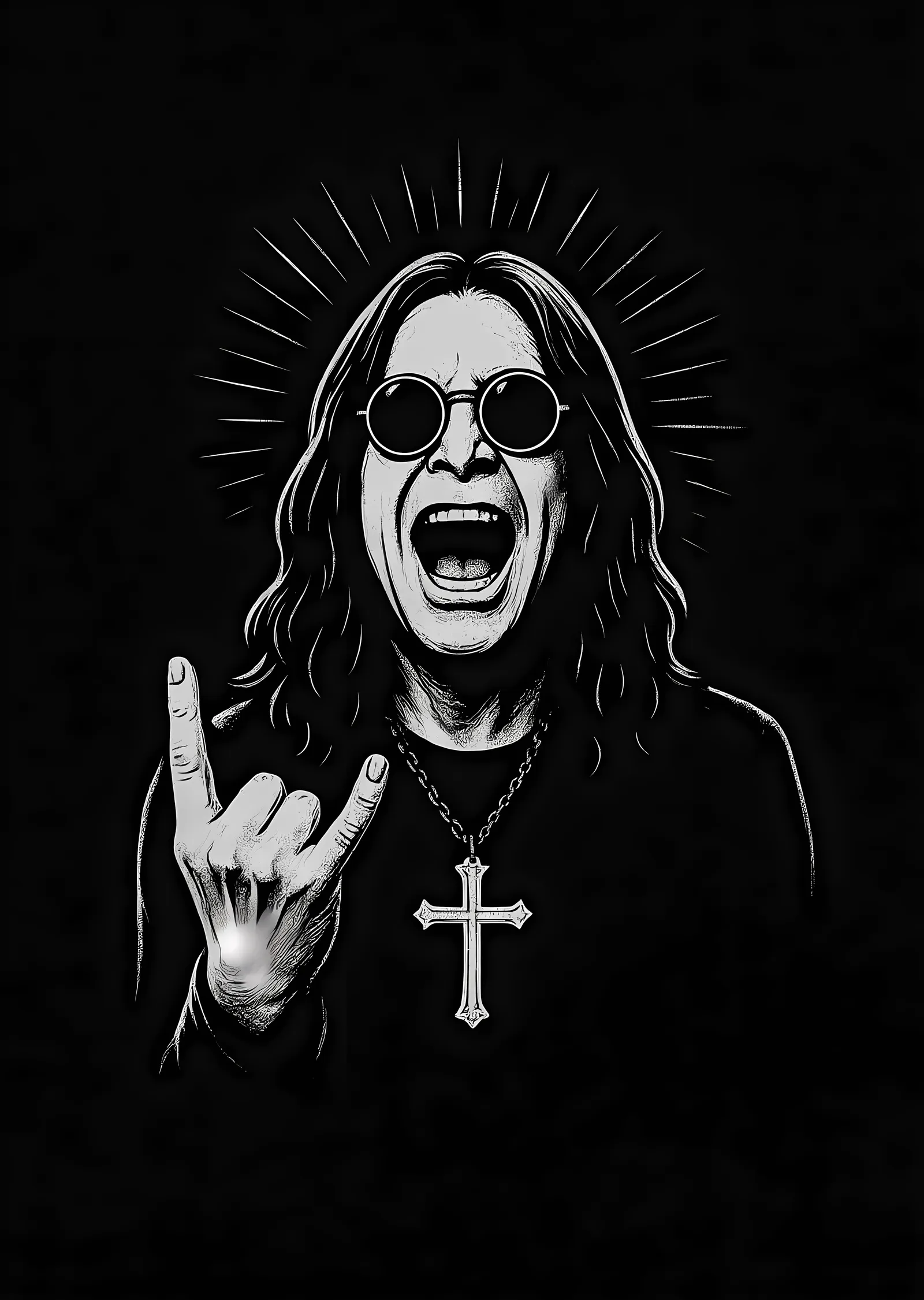 Ozzy Osbourne: Işıklı Hale ve Boynuz İşareti metal tablo