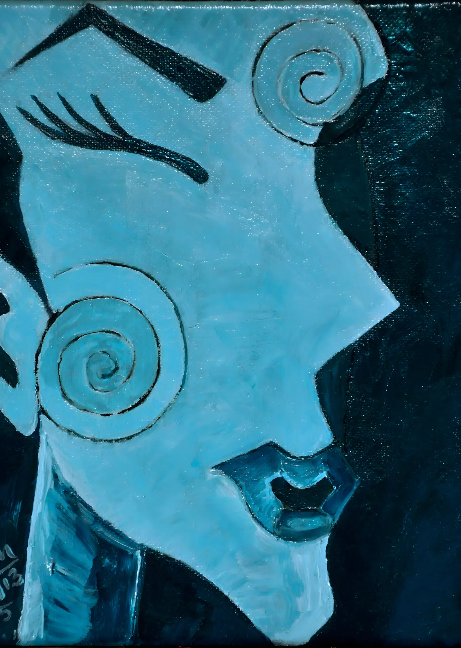 Picasso Esintili Mavi Yüz Portresi metal tablo