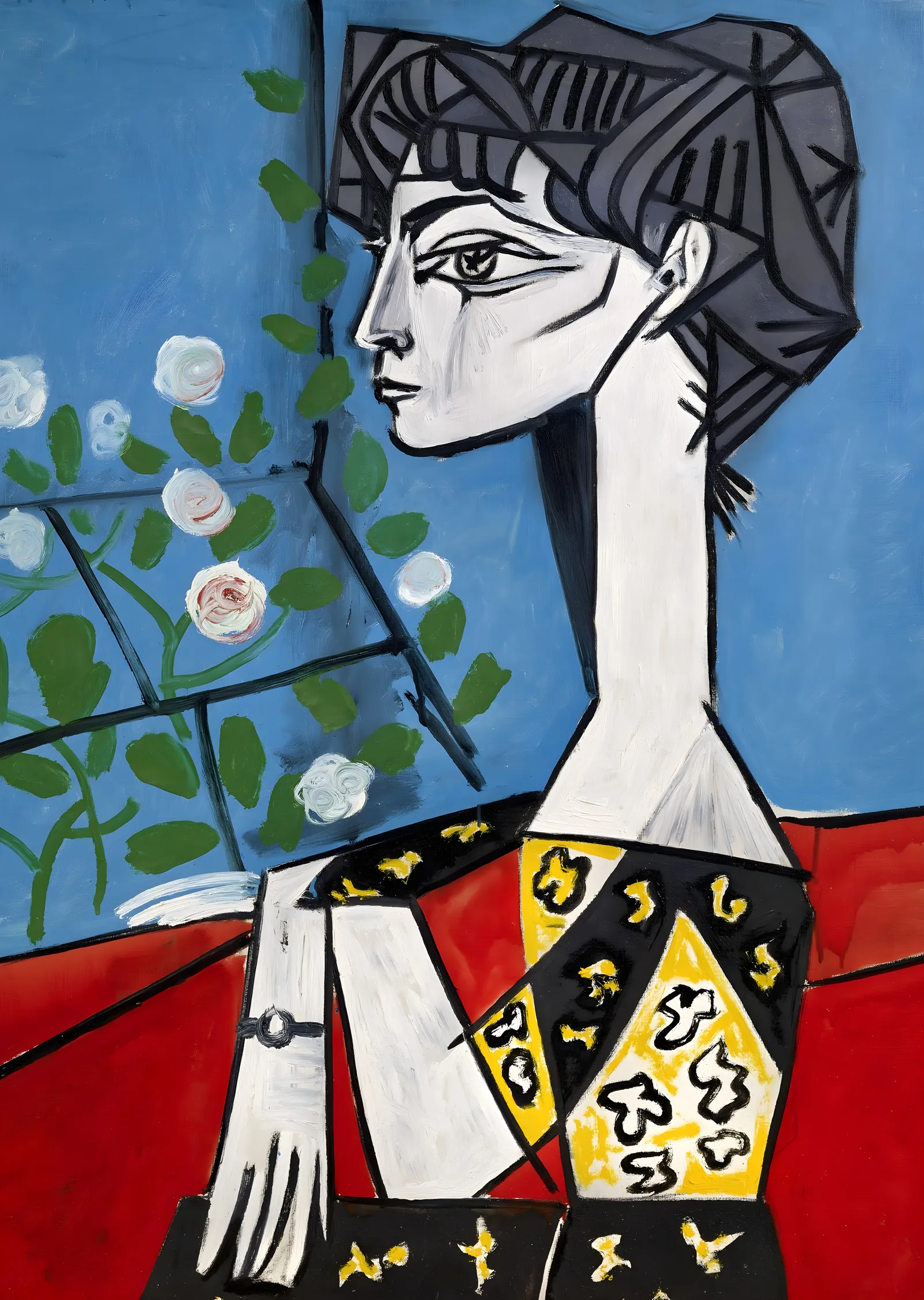 Picasso: Çiçekli Jacqueline metal tablo