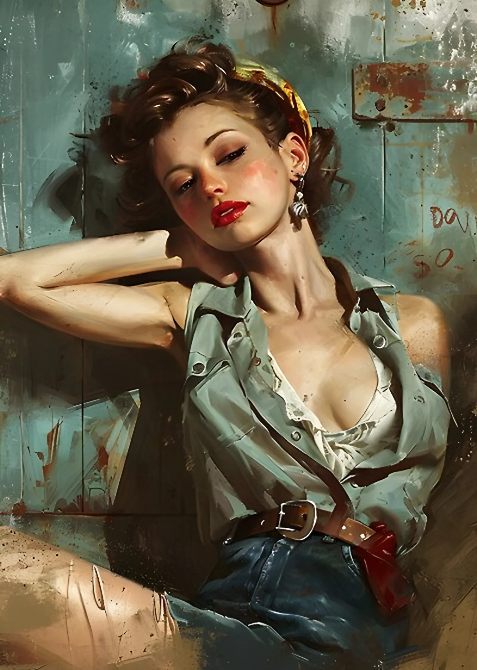 Pin-Up - Haki Gömlek metal tablo