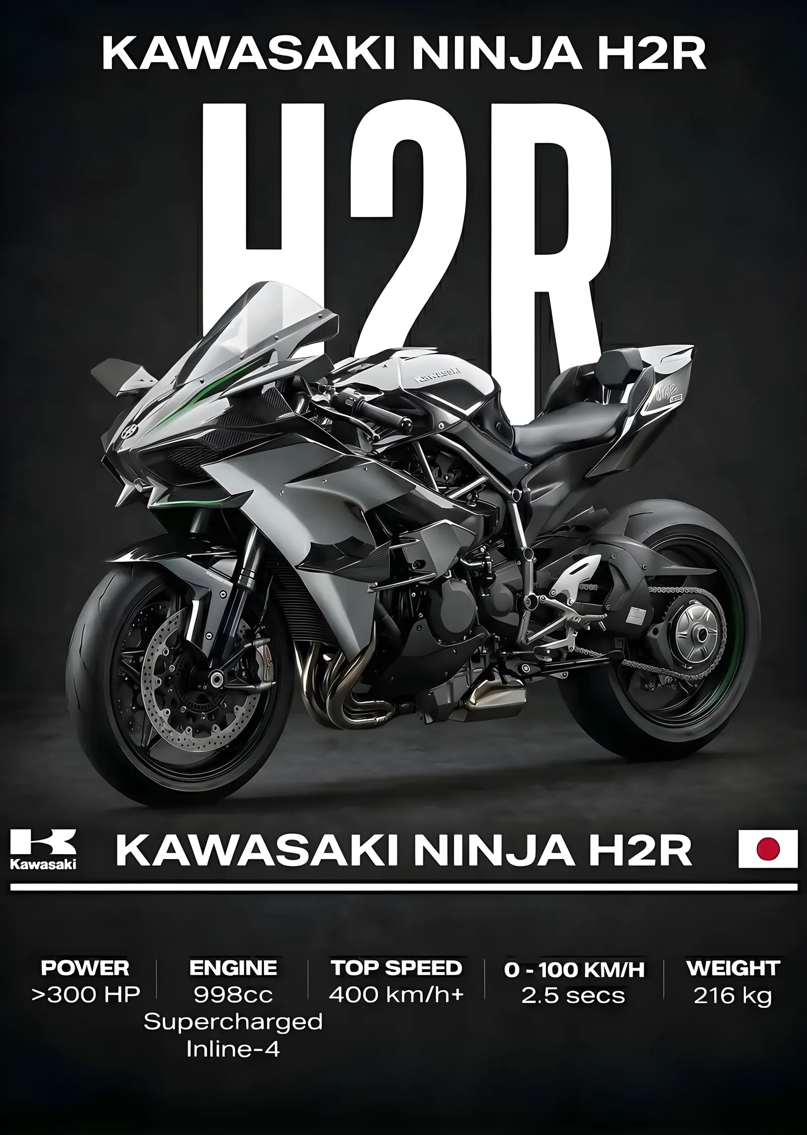 Kawasaki Ninja H2R - Beyaz Zemin metal tablo