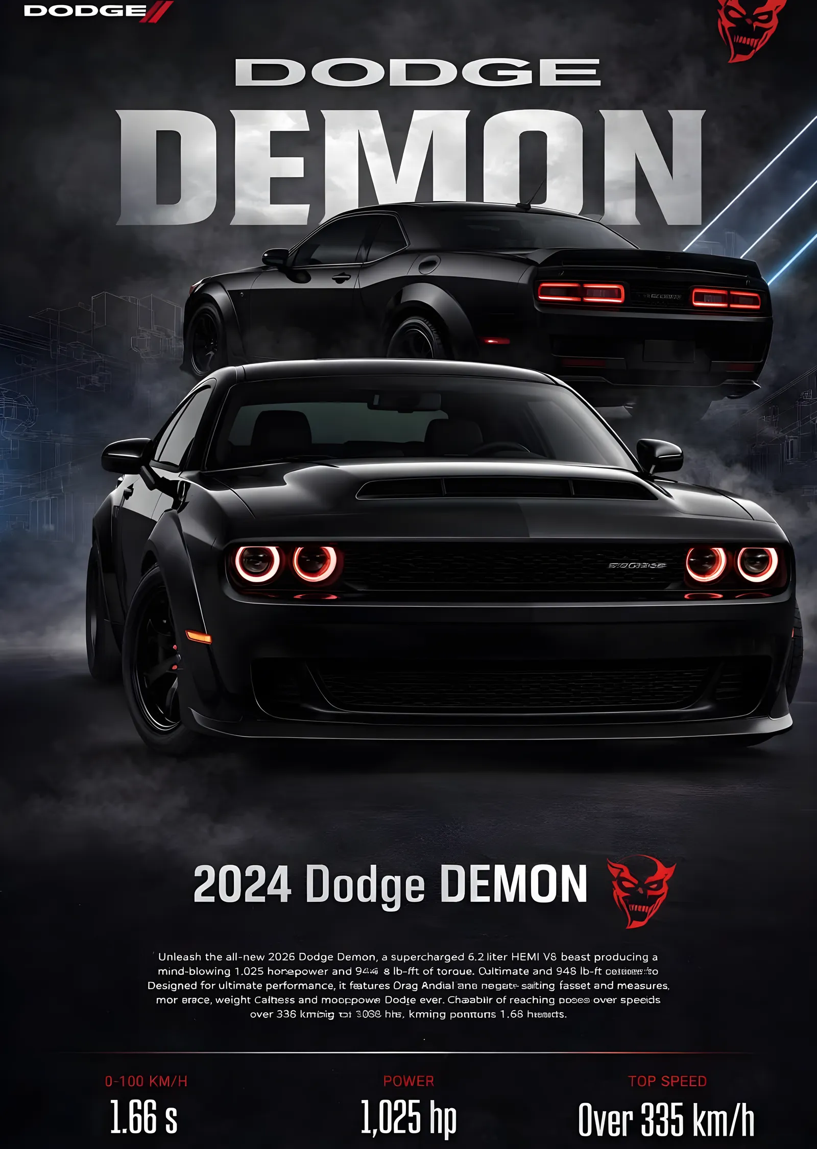 Dodge Demon 2024 metal tablo