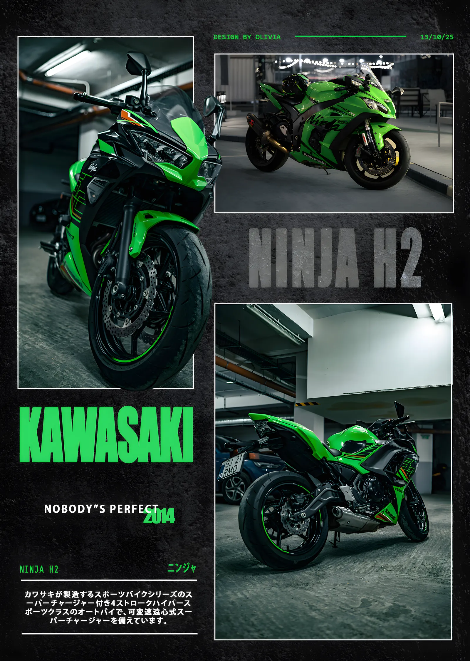 Kawasaki Ninja H2: Koyu Kolaj metal tablo