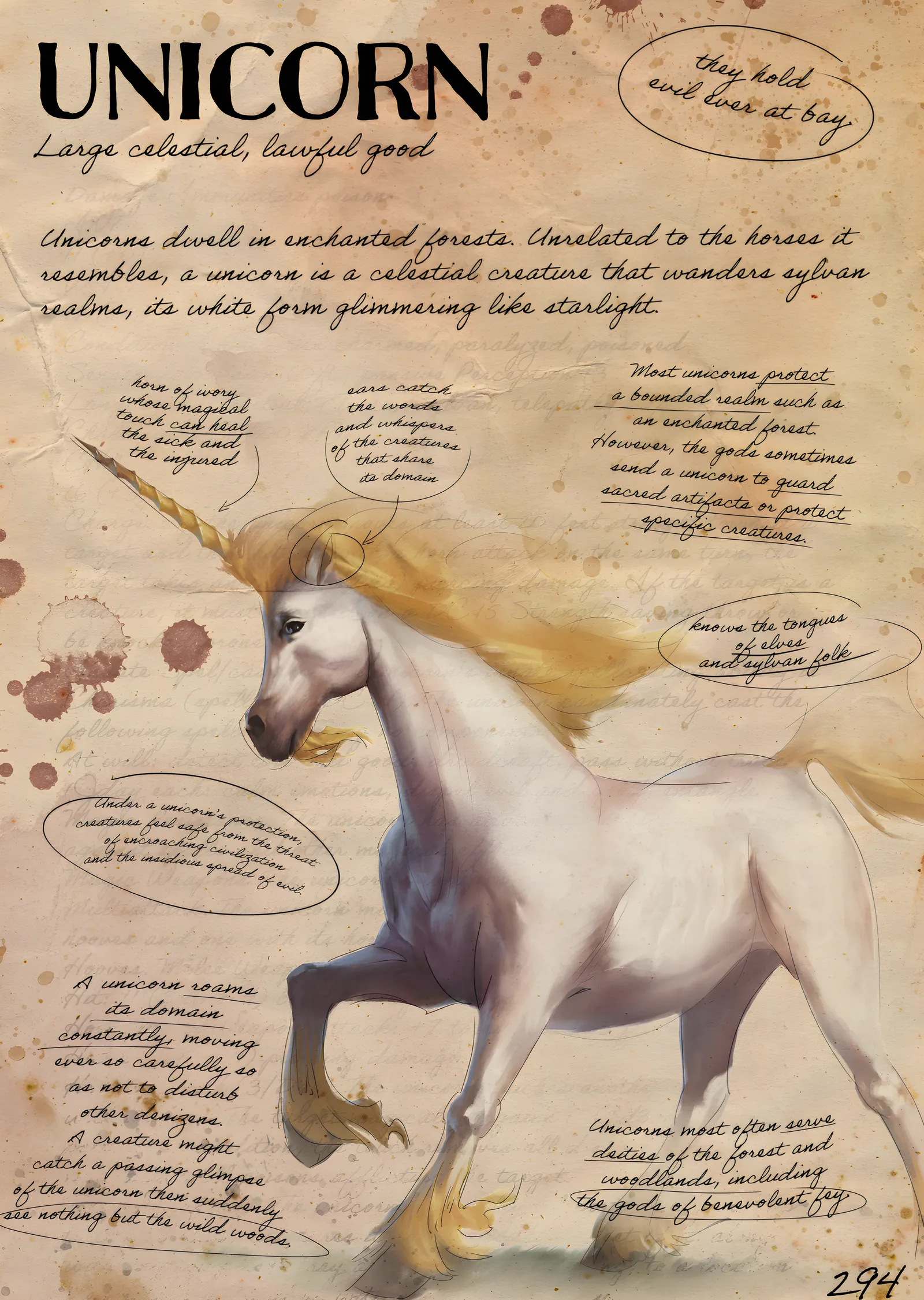 Unicorn Bestiary Sayfası metal tablo