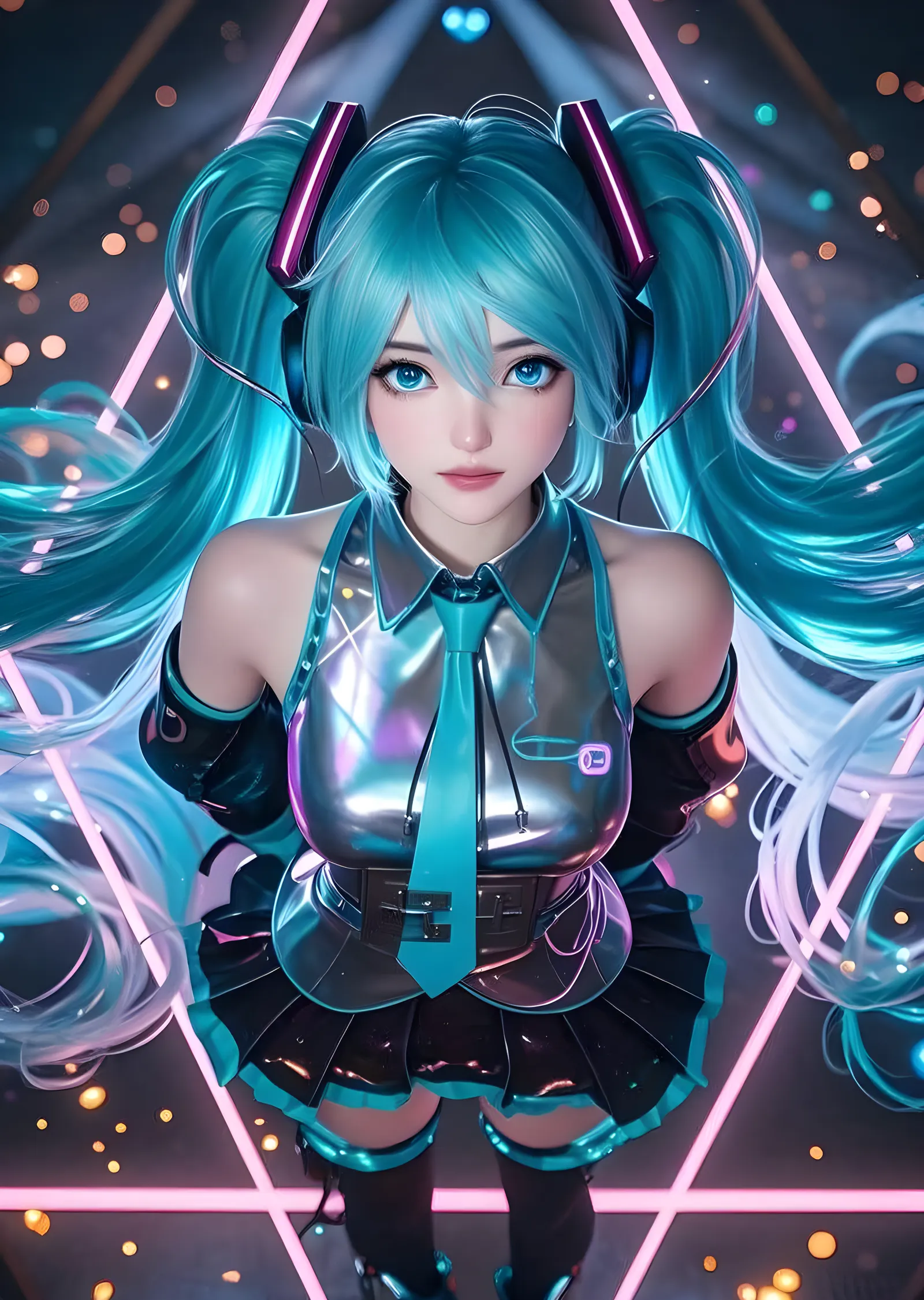 Hatsune Miku - Neon Üçgen Sahne metal tablo