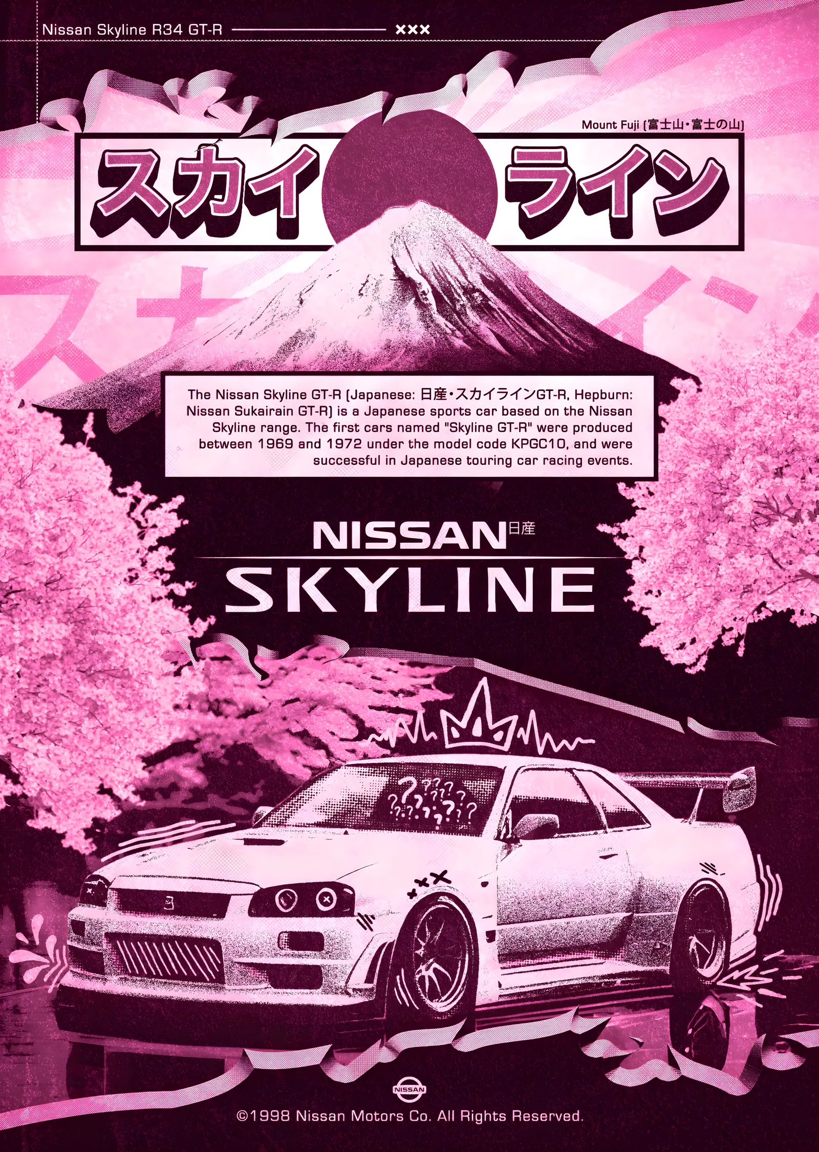 Nissan Skyline R34 GT-R - Pembe Fuji metal tablo