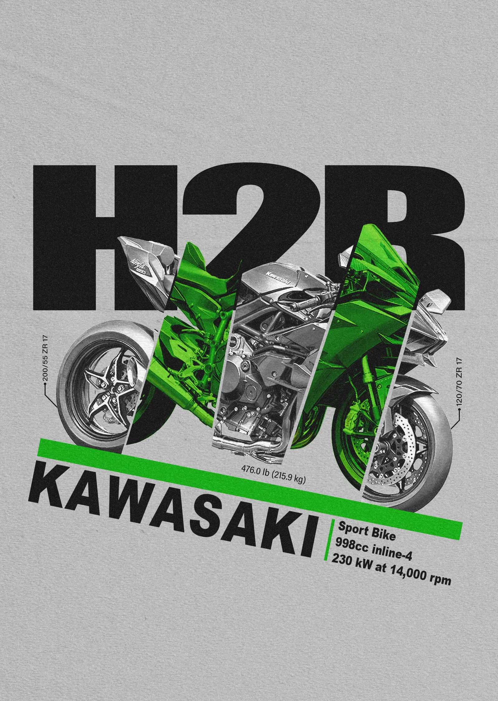 Kawasaki H2R - Yeşil Şerit metal tablo
