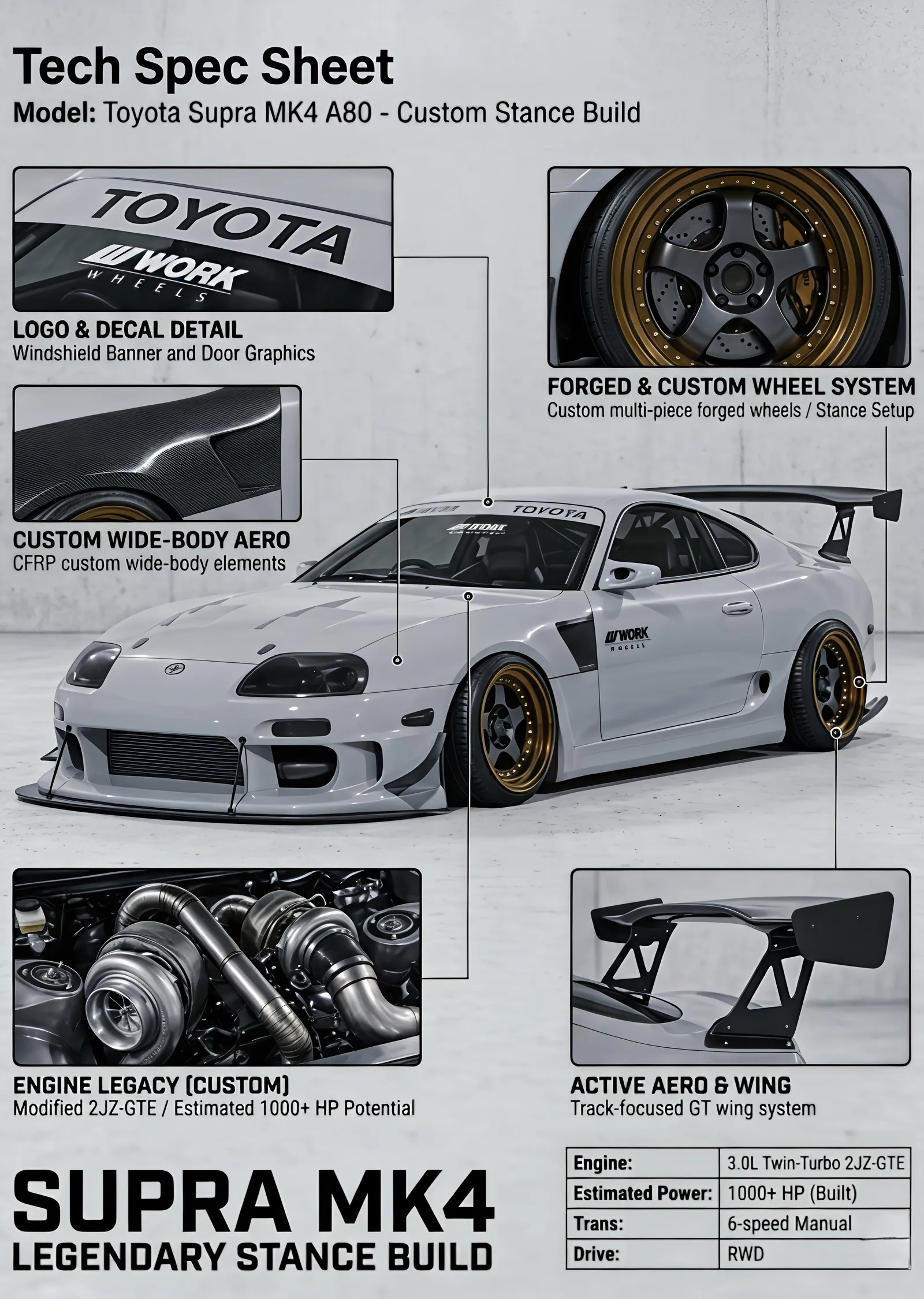 Toyota Supra MK4 - Teknik Föy metal tablo
