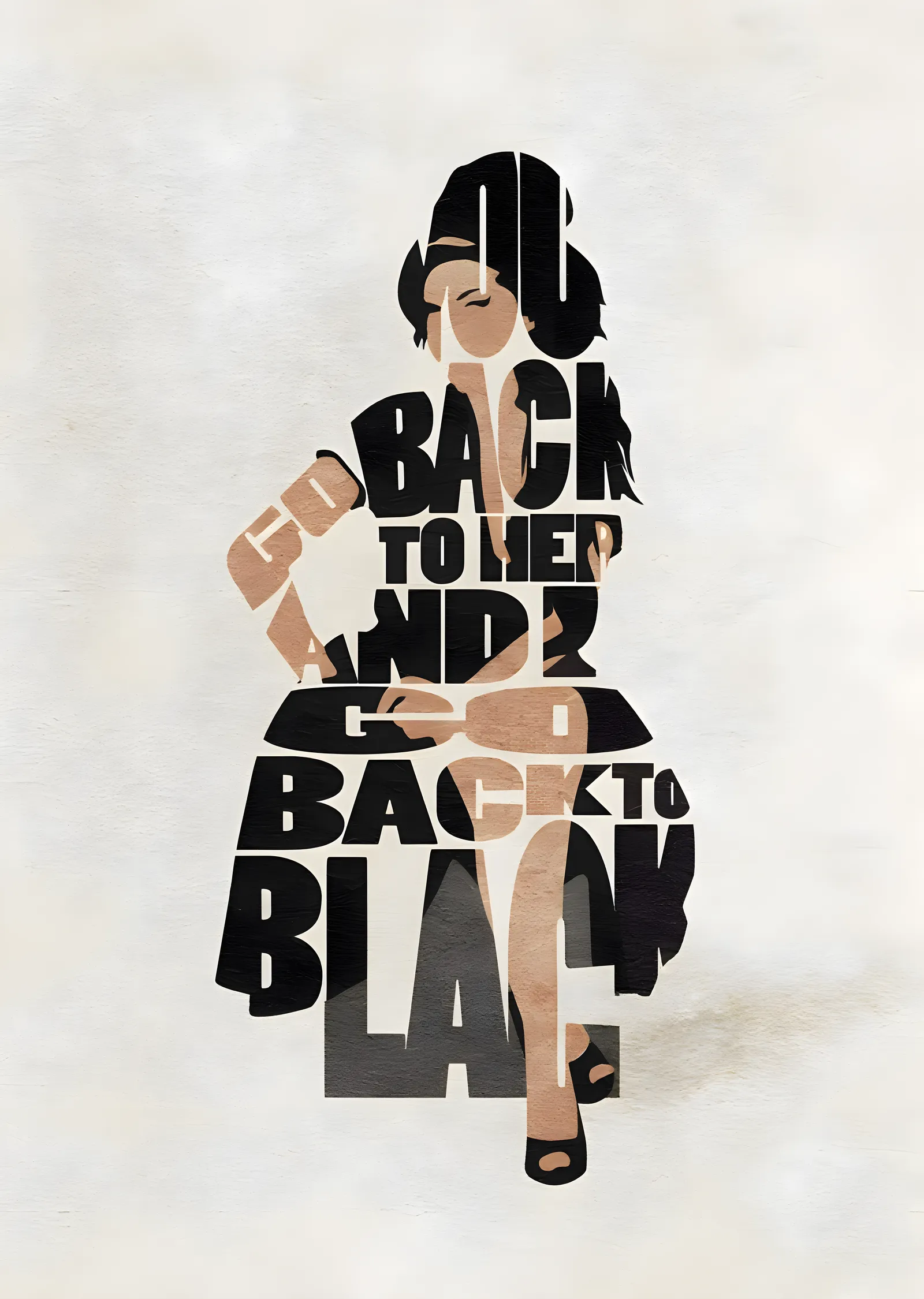Amy Winehouse: Back to Black · Tipografik Silüet metal tablo