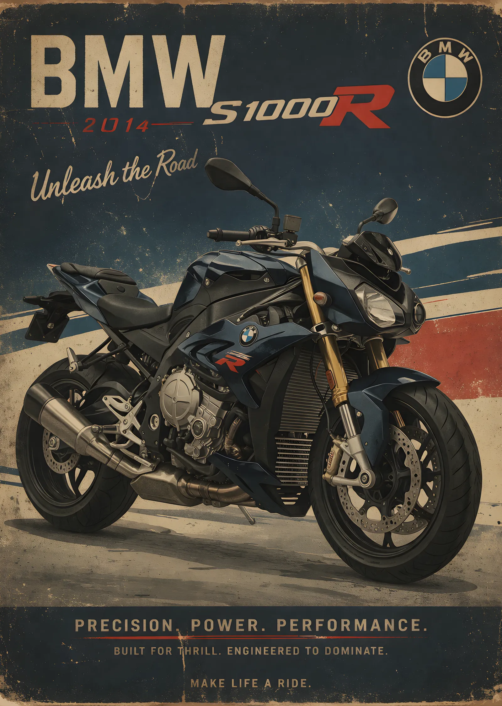 BMW S 1000 R - Vintage Afiş metal tablo