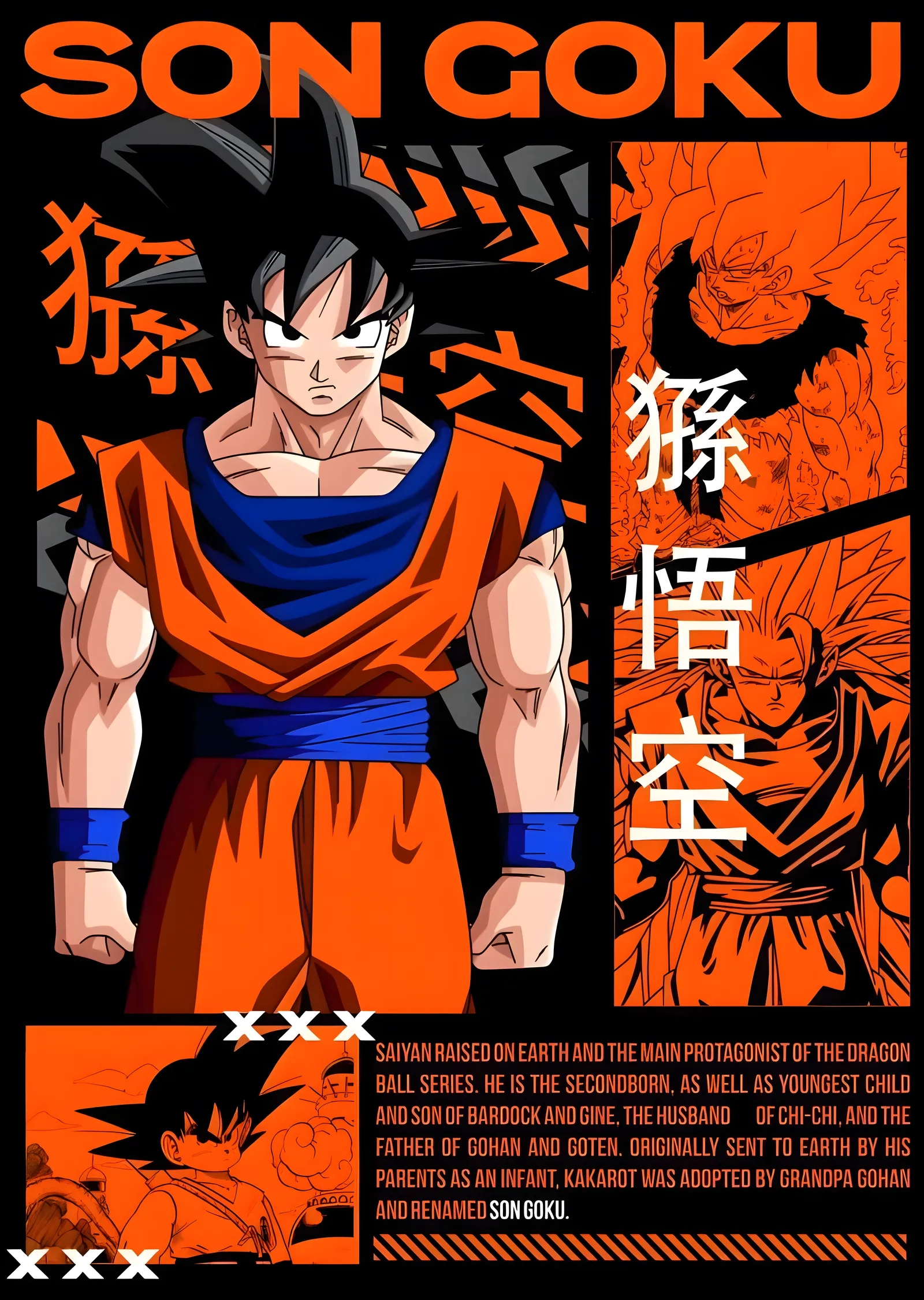 Son Goku: Süper Saiyan Dönüşümü - Turuncu ve Siyah Fonlu metal tablo