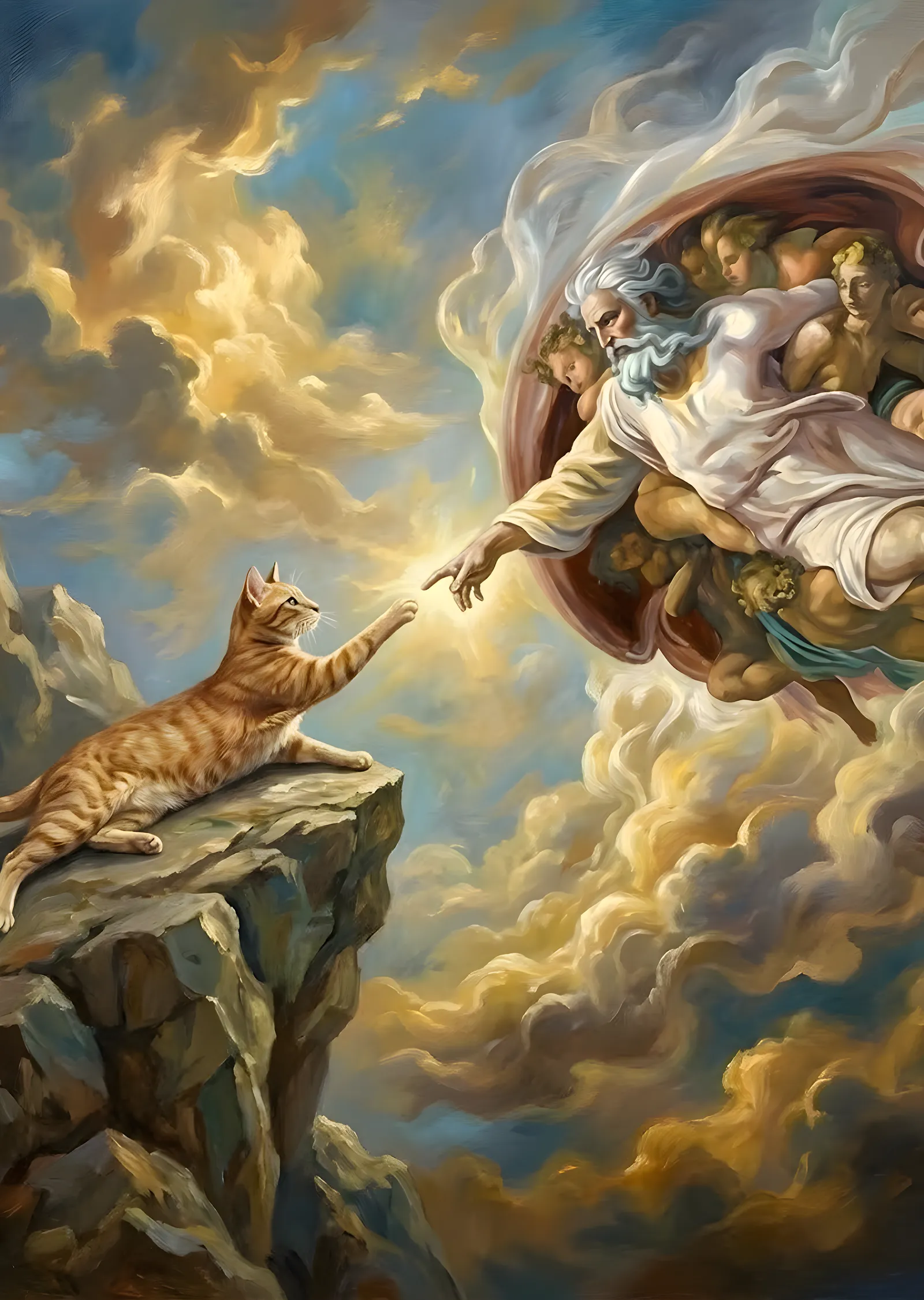 Michelangelo: Adem'in Yaratılışı ve Kedi metal tablo