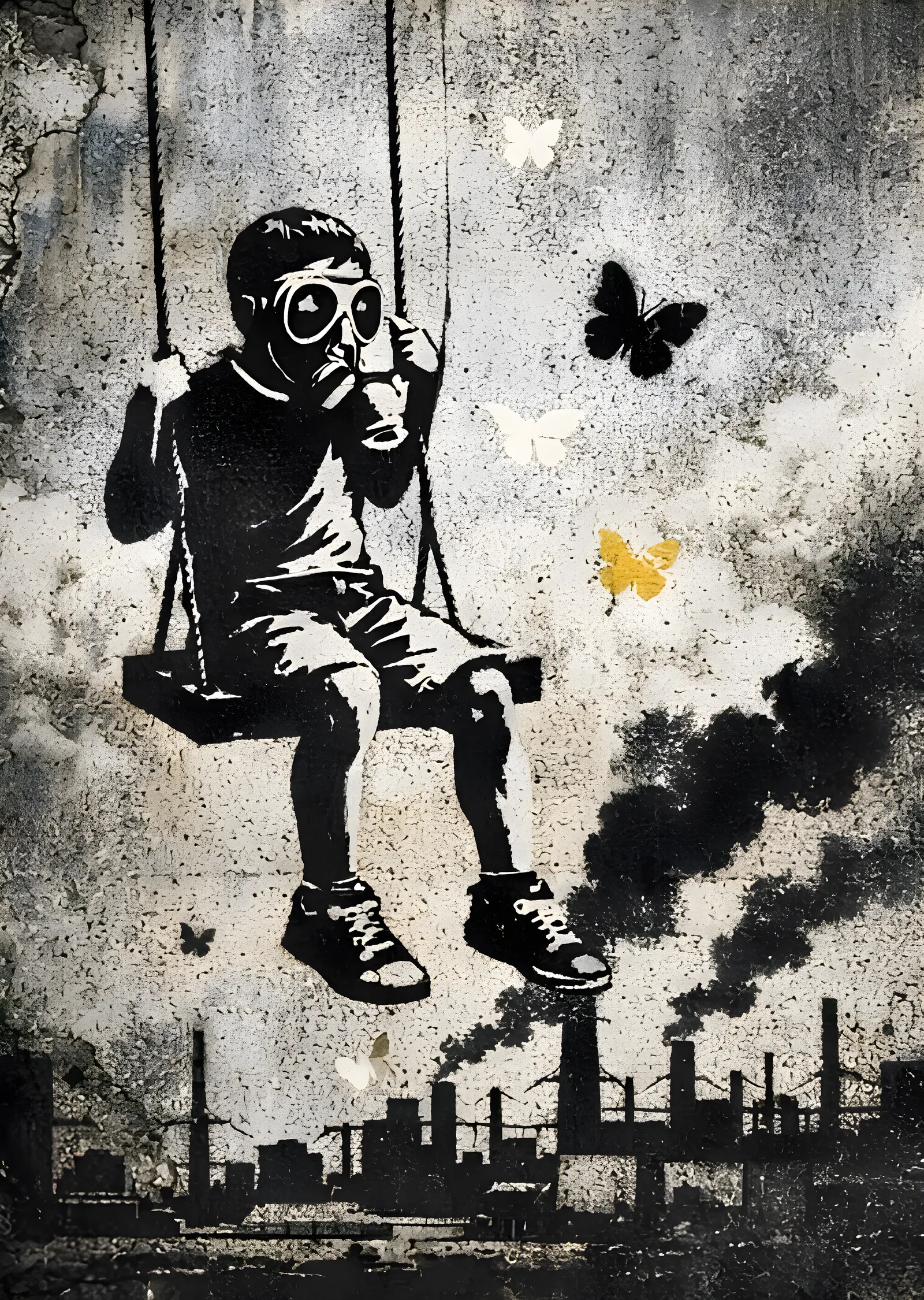 He's Just a Butterfly: Banksy Street Art metal tablo