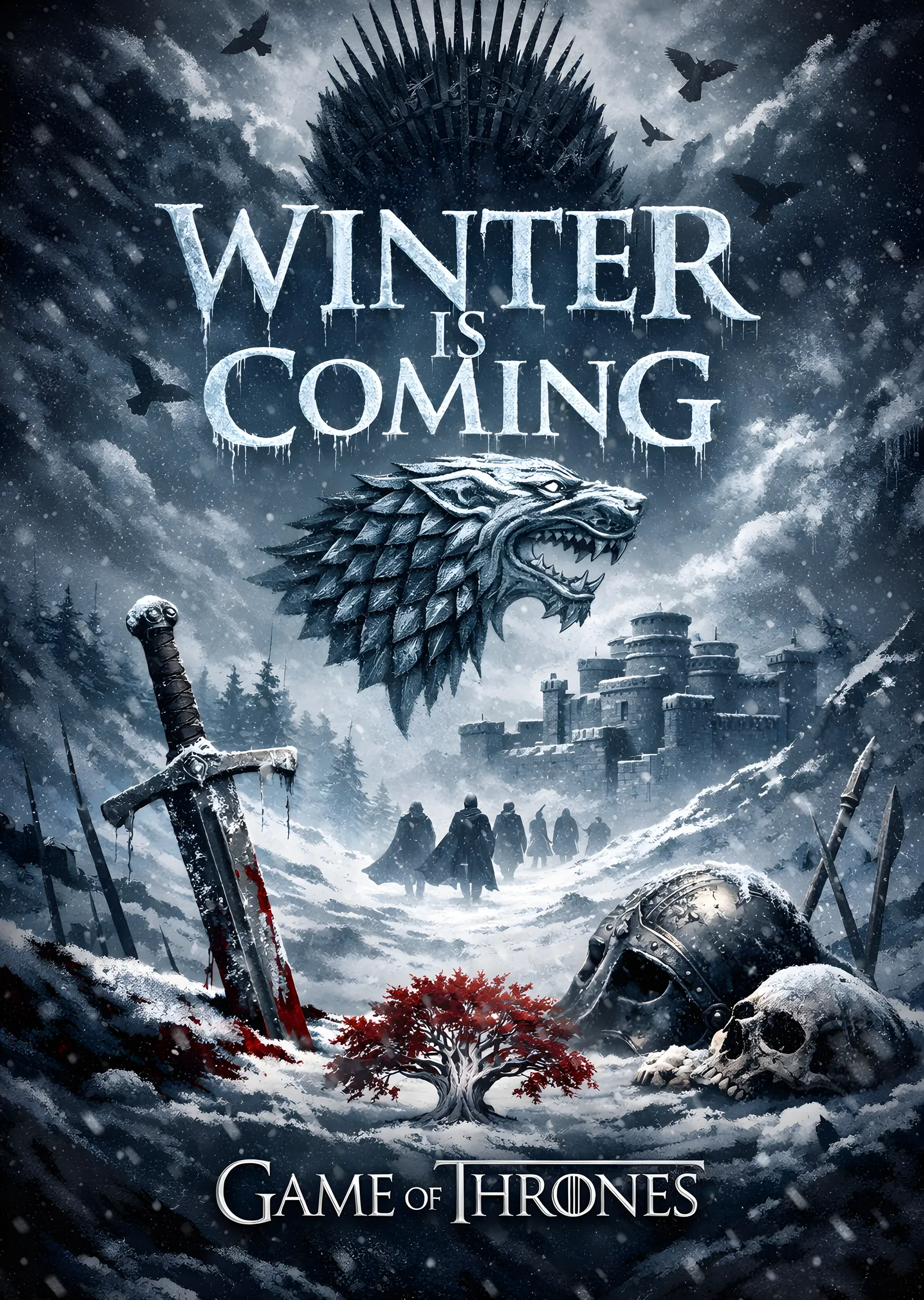 Game of Thrones: Winter is Coming - Karlı Kış Manzaralı metal tablo