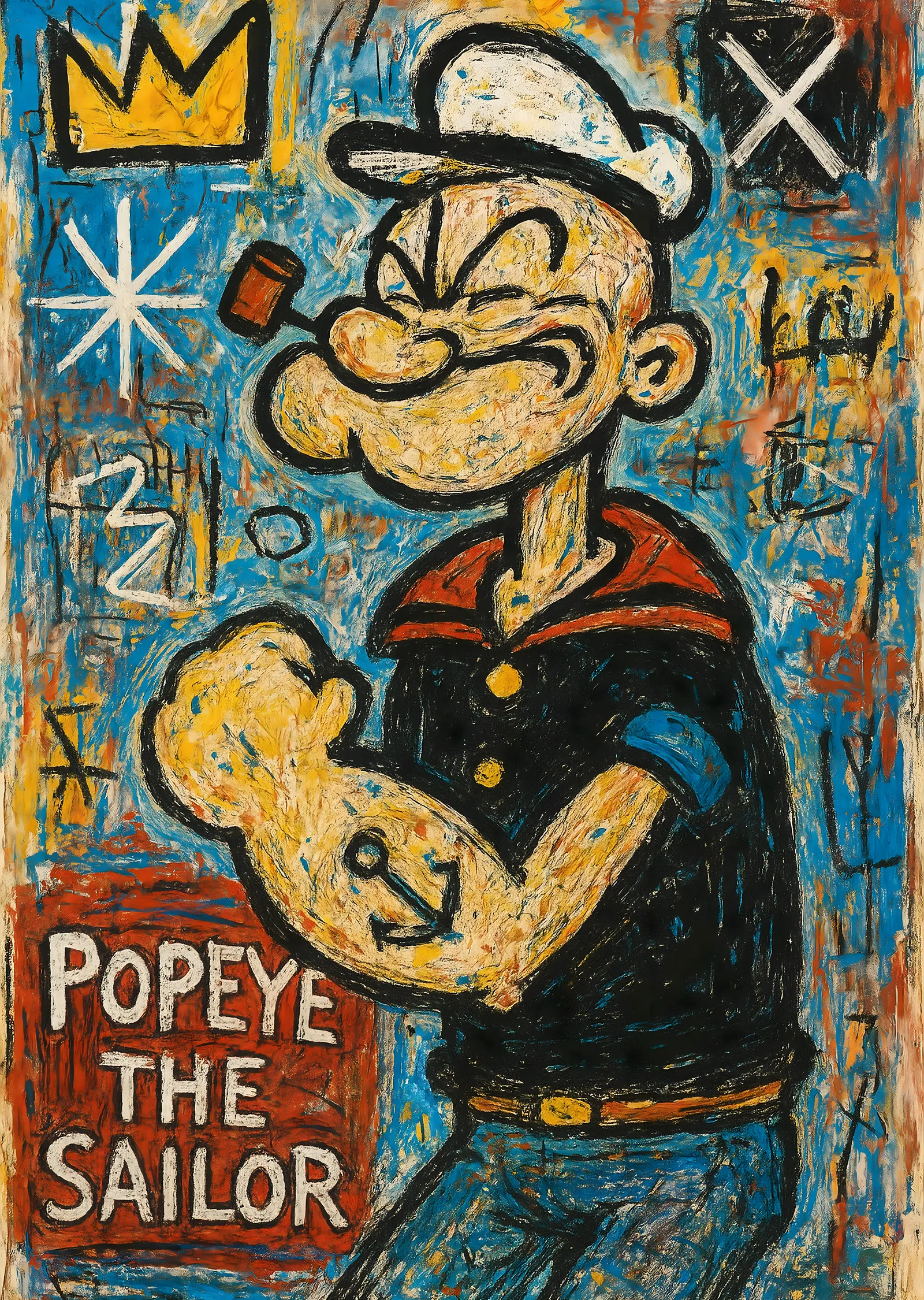 Popeye the Sailor: Basquiat İlhamlı Portre metal tablo