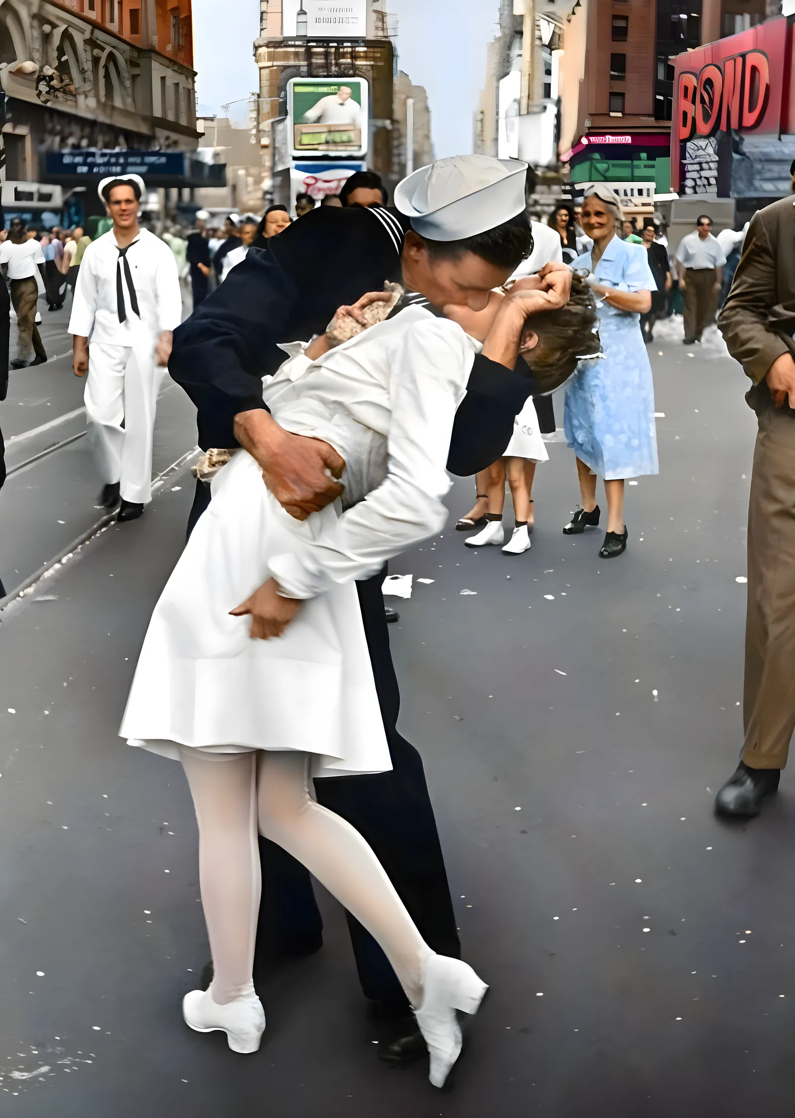 The Kiss in Times Square: Iconic Moment of Joy metal tablo