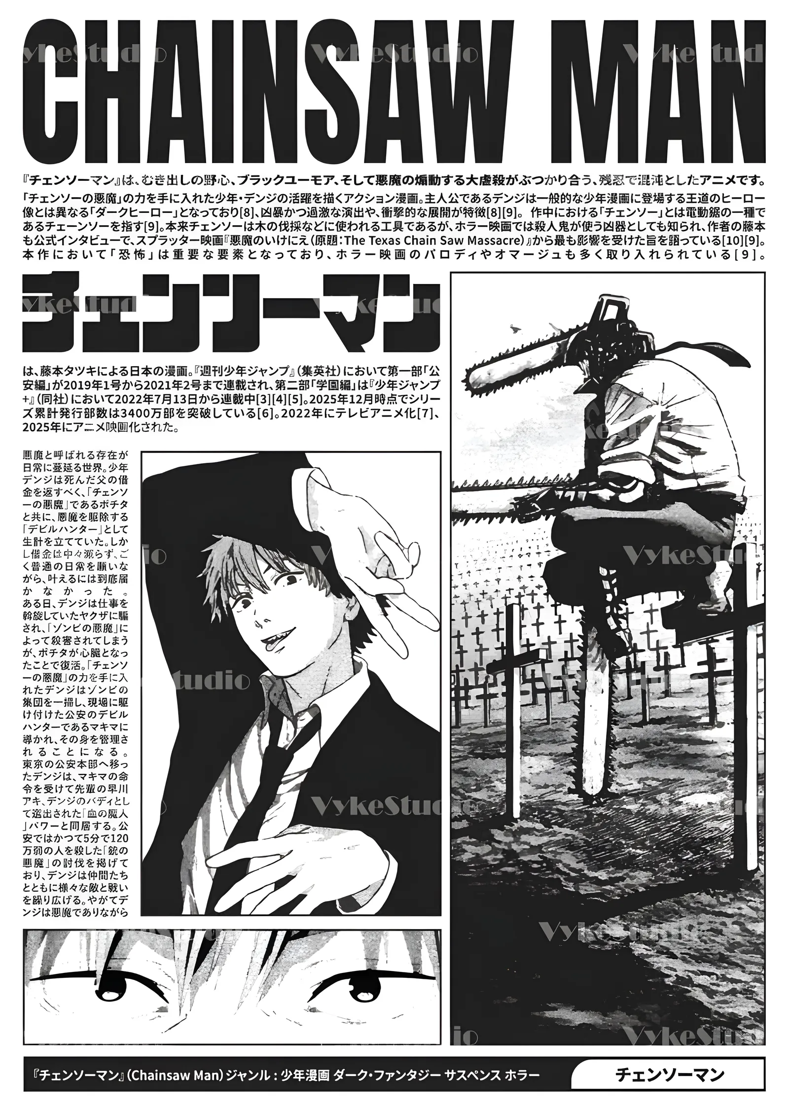 Chainsaw Man - Siyah Beyaz Çizgi Roman Panosu metal tablo