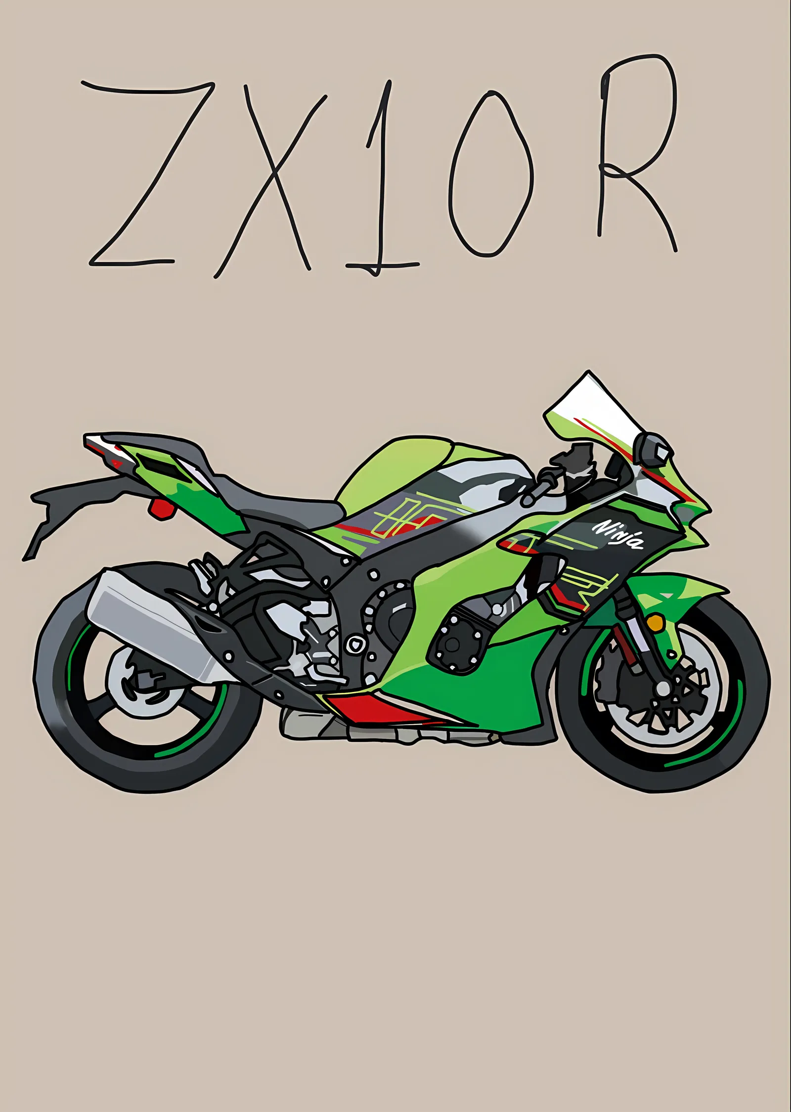 Kawasaki ZX-10R - Elle Çizim metal tablo