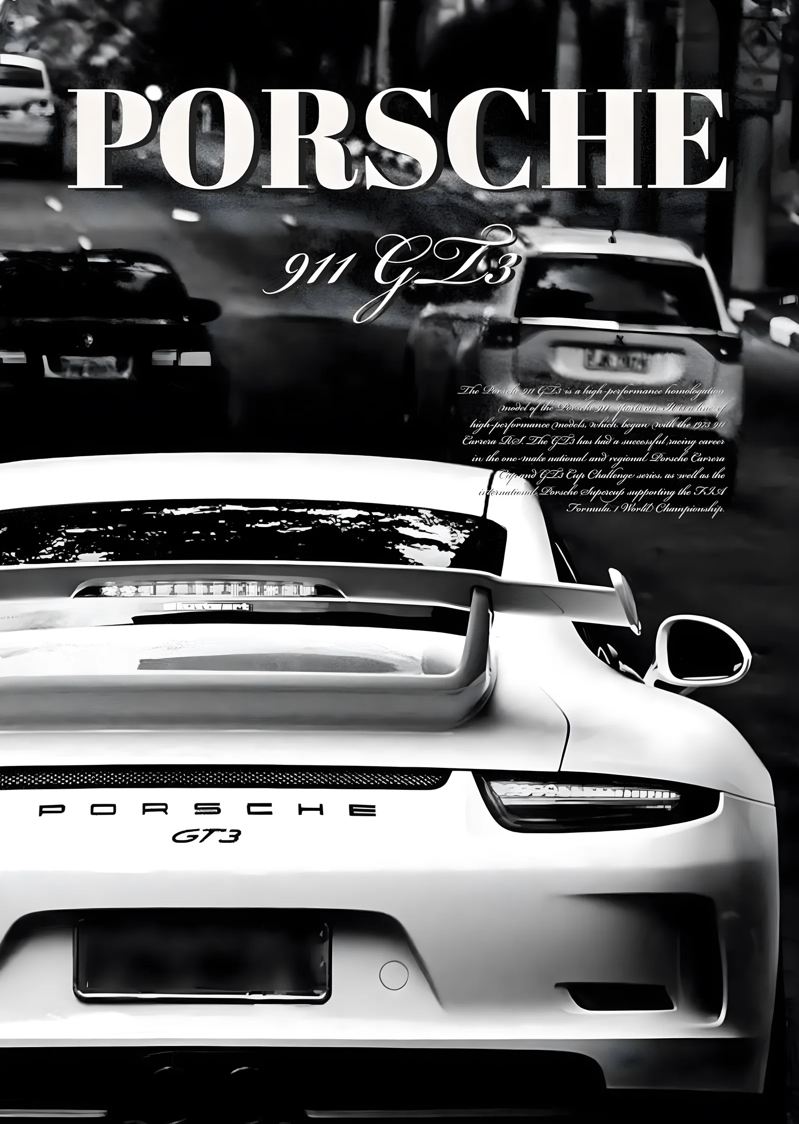 Siyah Beyaz Porsche 911 GT3 metal tablo