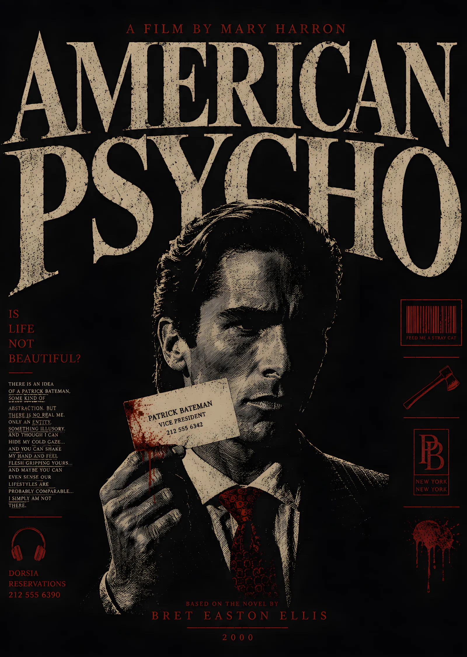 American Psycho: Patrick Bateman - Siyah Arka Planda Kanlı metal tablo