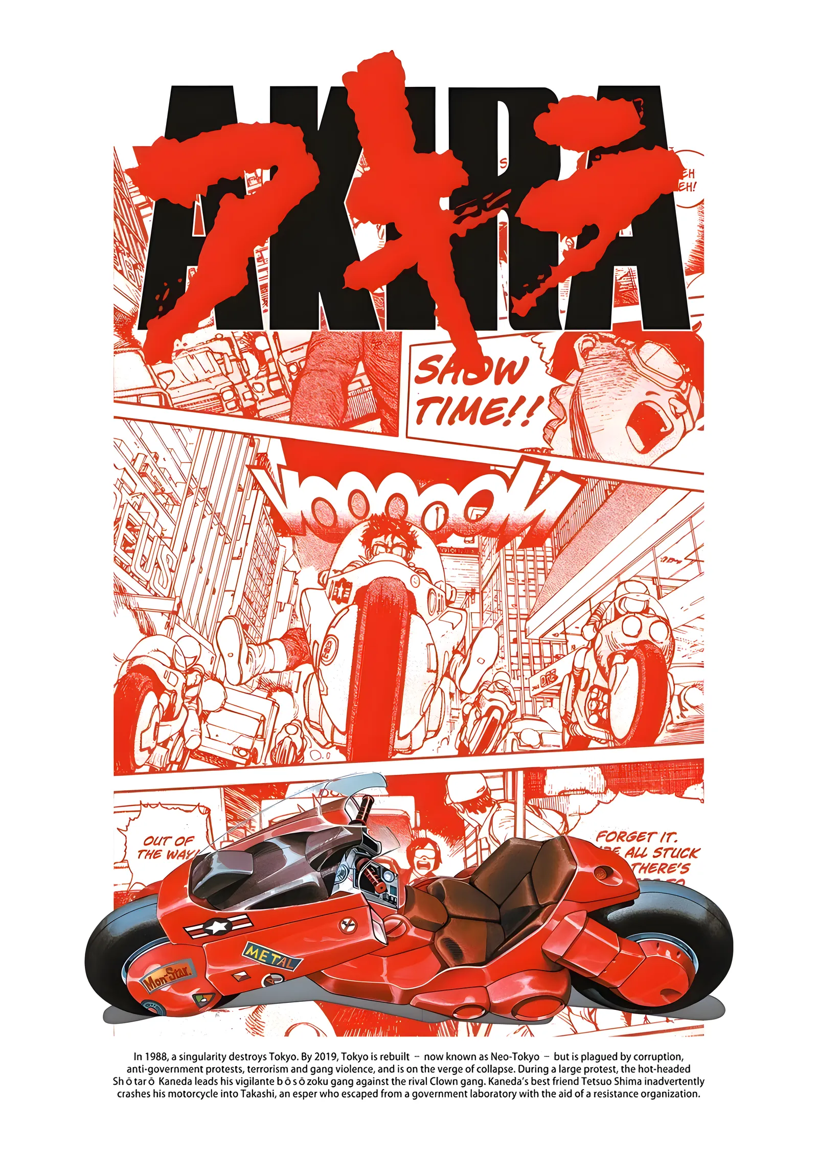 Akira: Kırmızı Motosiklet - Şehir Manzaralı metal tablo