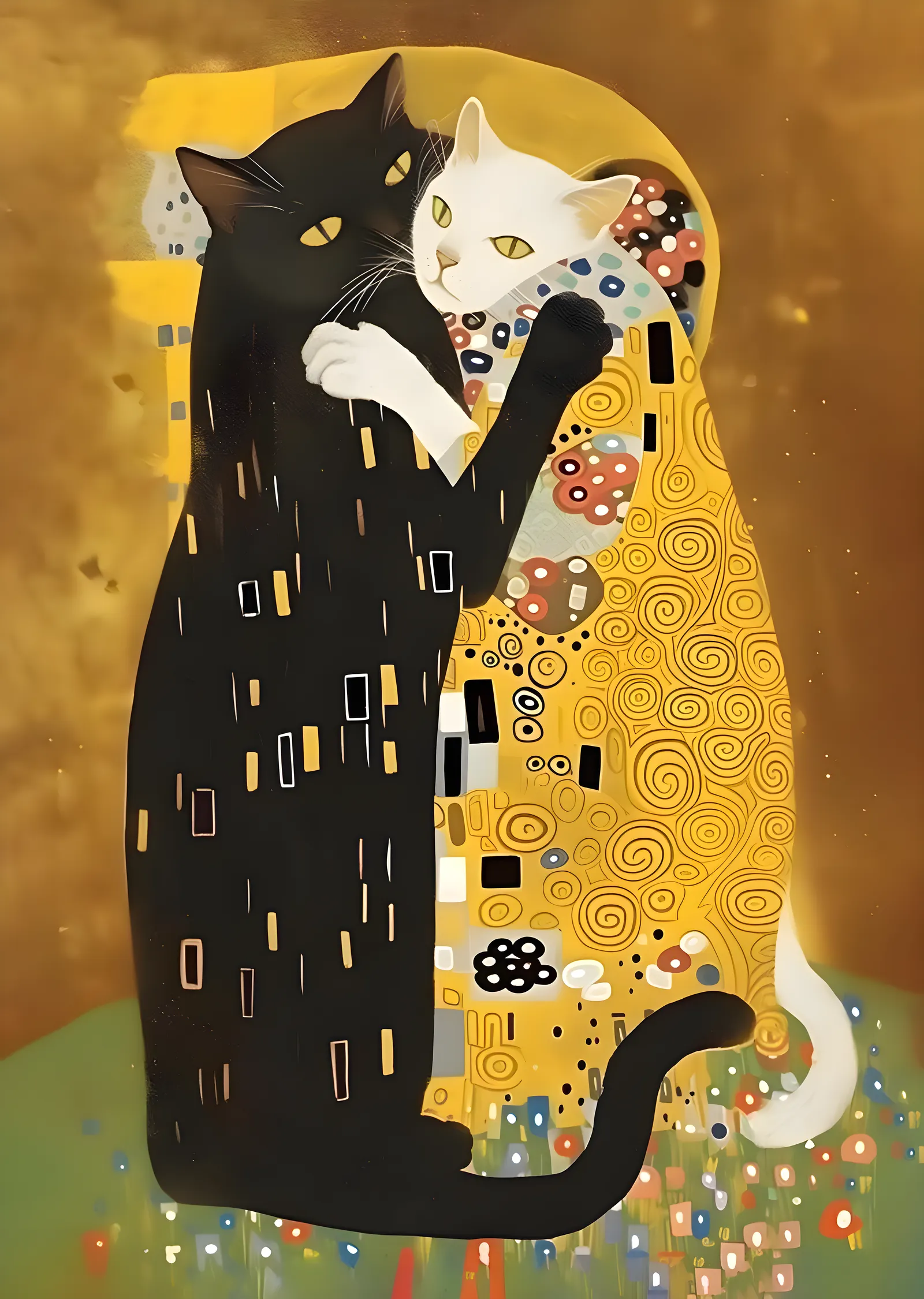 Gustav Klimt Tarzı Kedi Aşkı metal tablo
